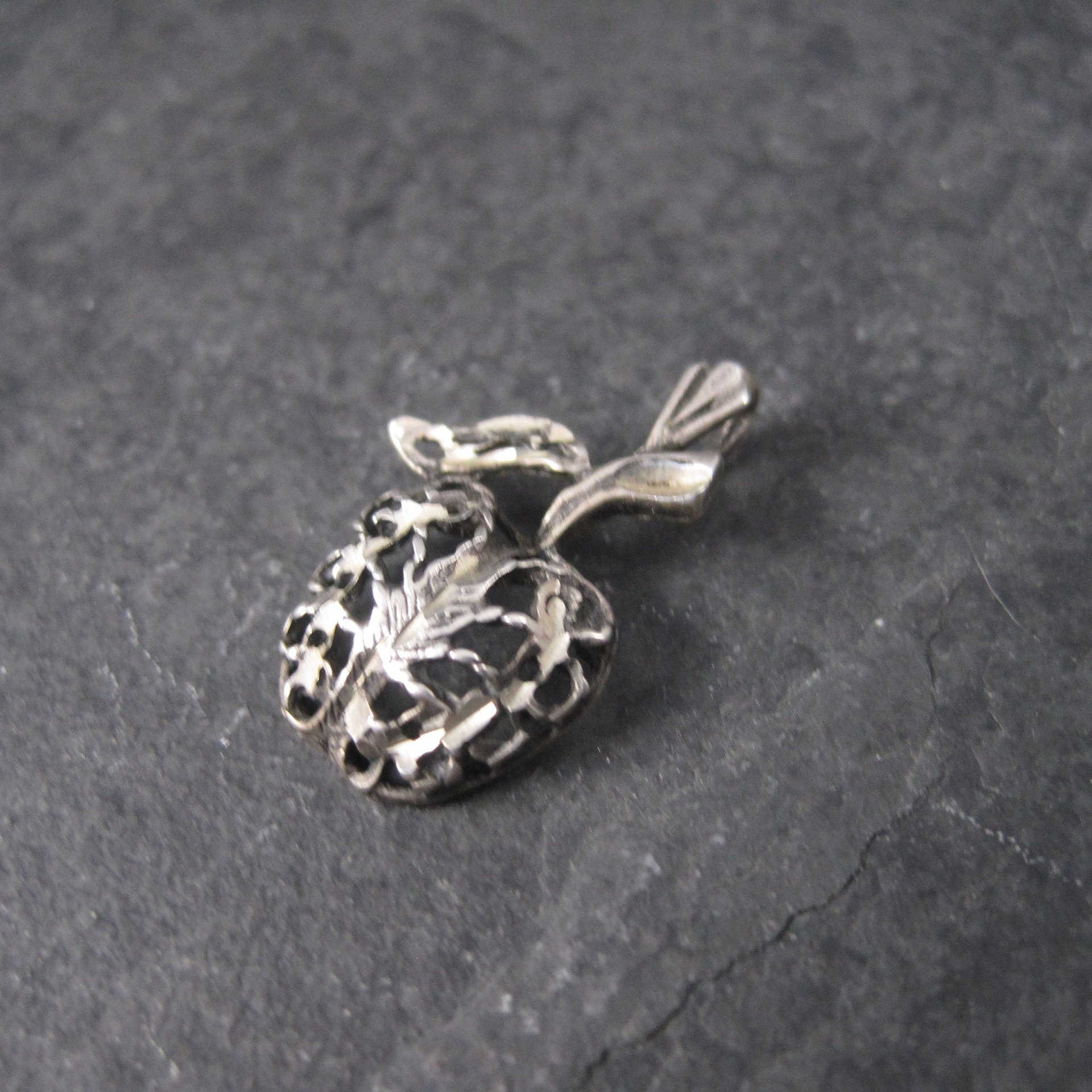Vintage Sterling Diamond Cut Filigree Apple Pendant