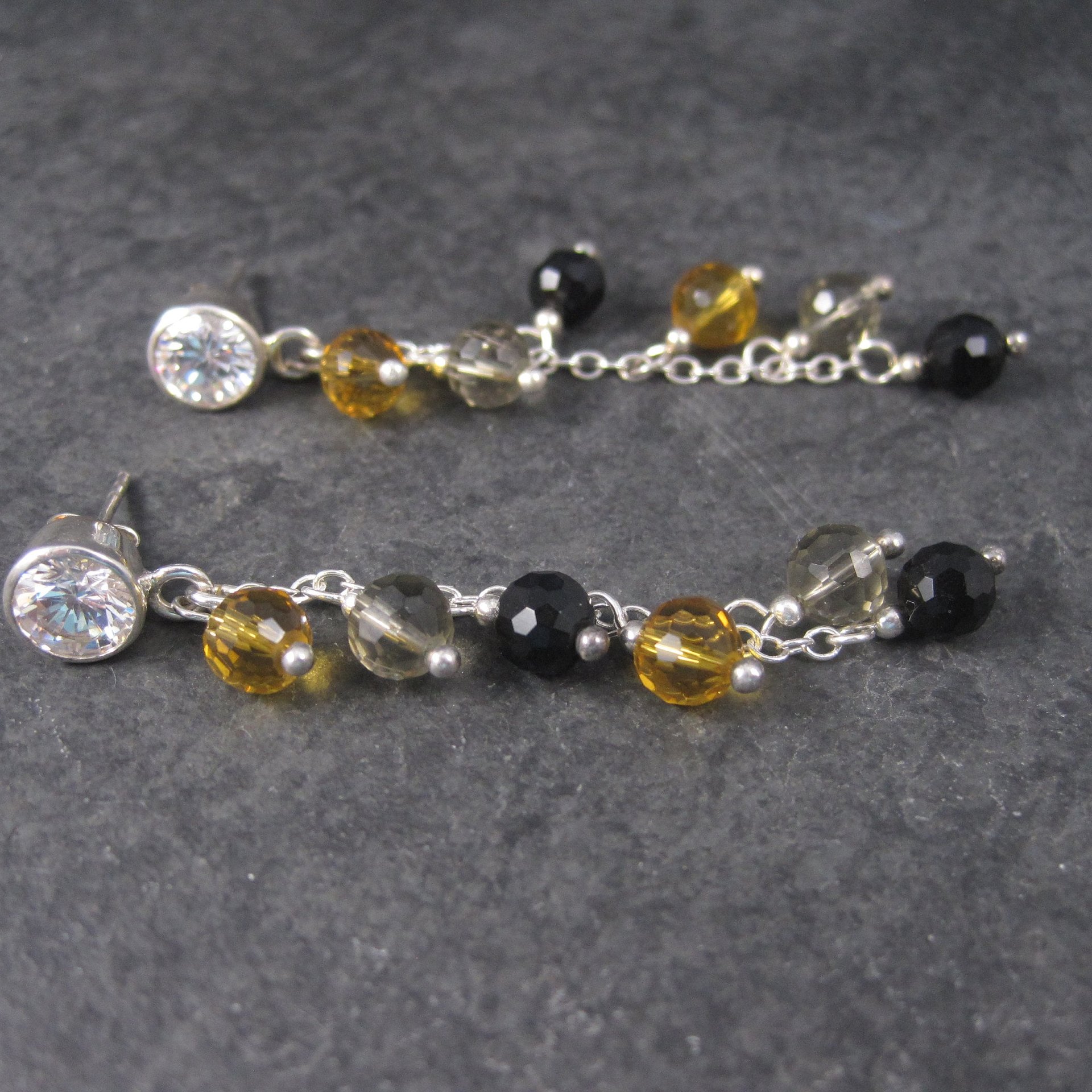 Earthy Sterling Crystal Dangle Earrings