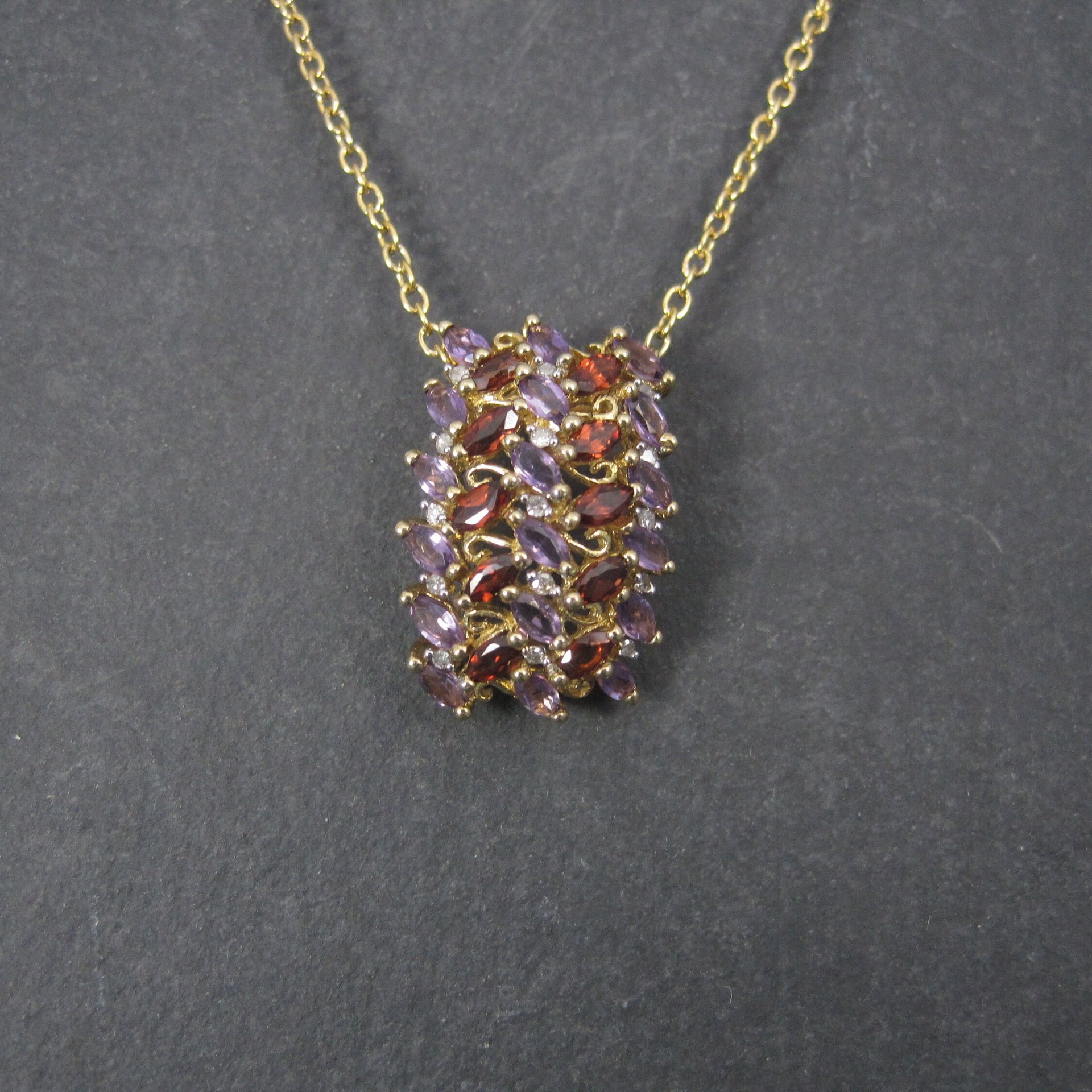 Estate 10K Amethyst Garnet Pendant Yellow Gold