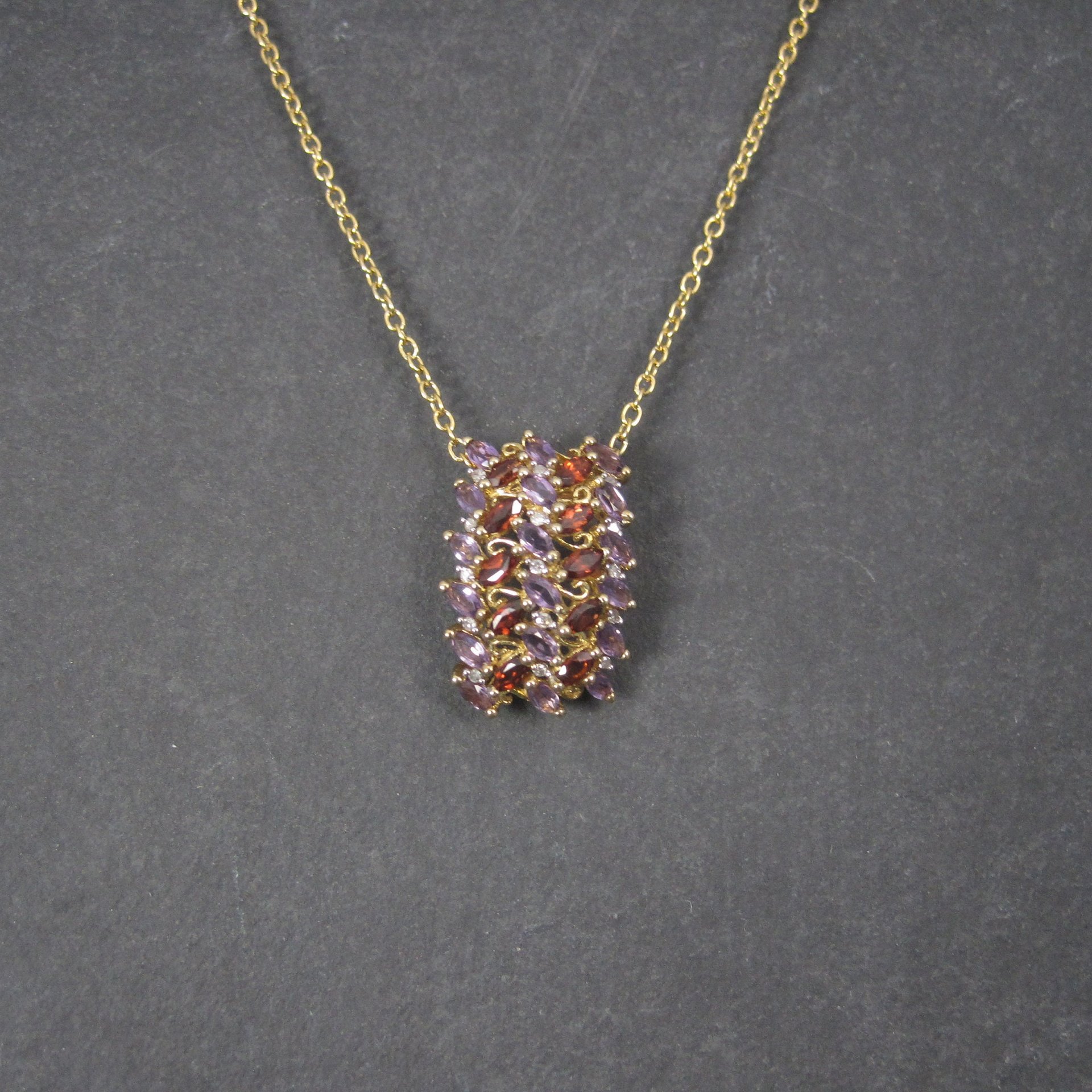 Estate 10K Amethyst Garnet Pendant Yellow Gold