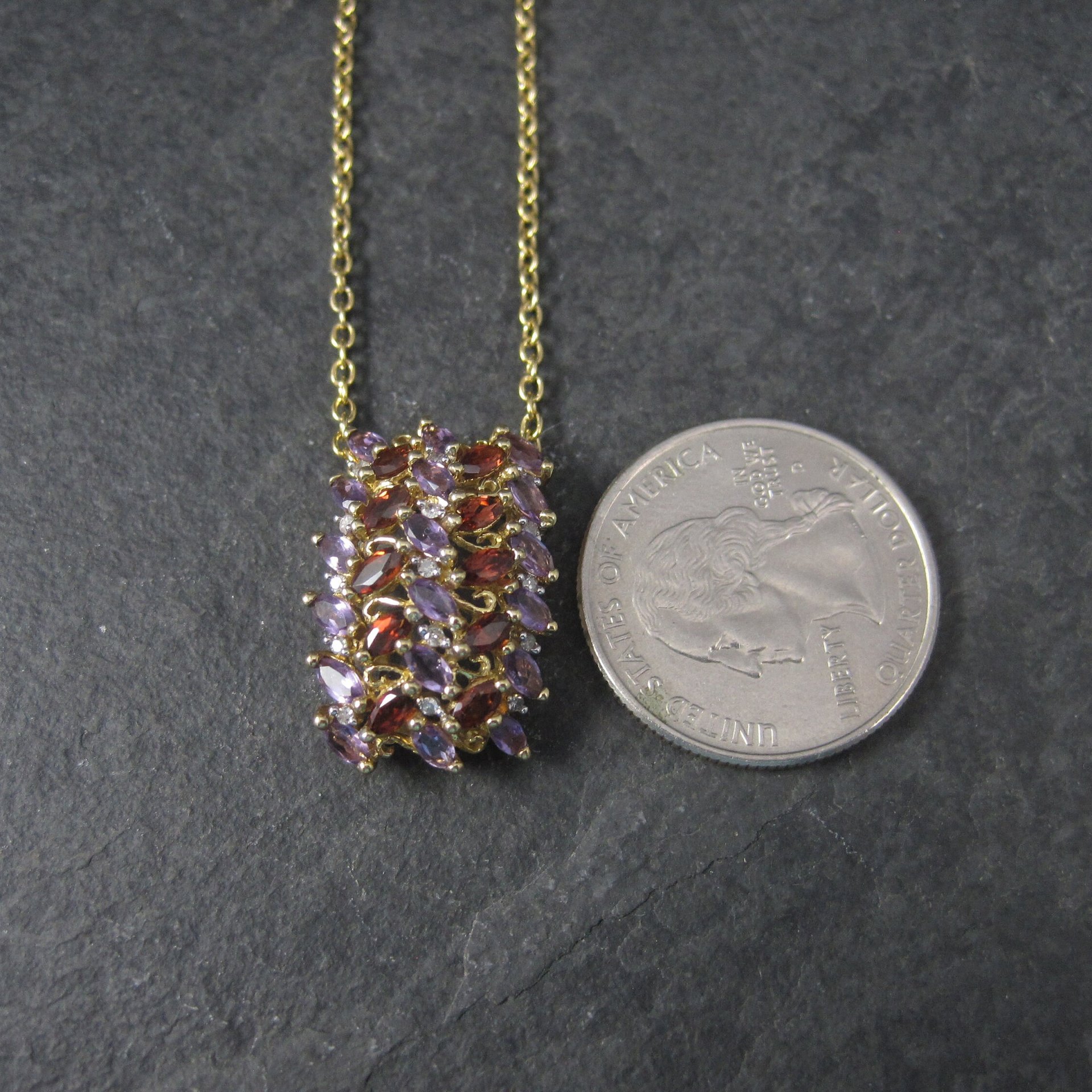 Estate 10K Amethyst Garnet Pendant Yellow Gold