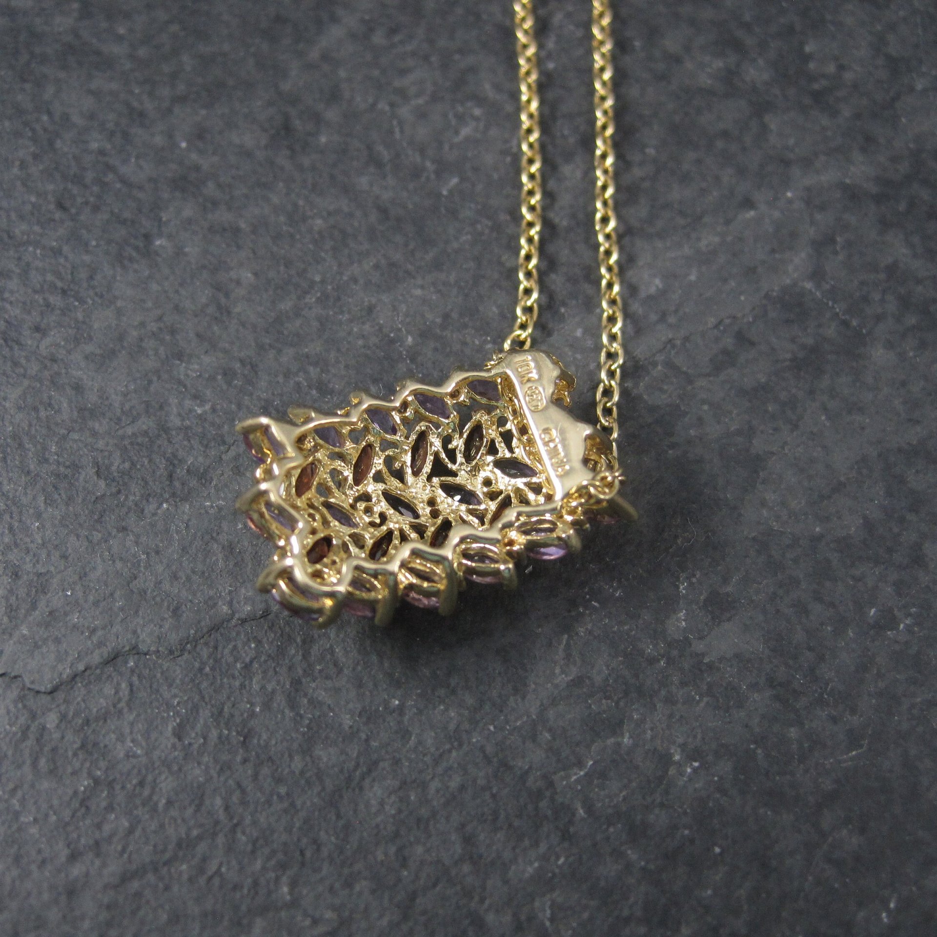 Estate 10K Amethyst Garnet Pendant Yellow Gold