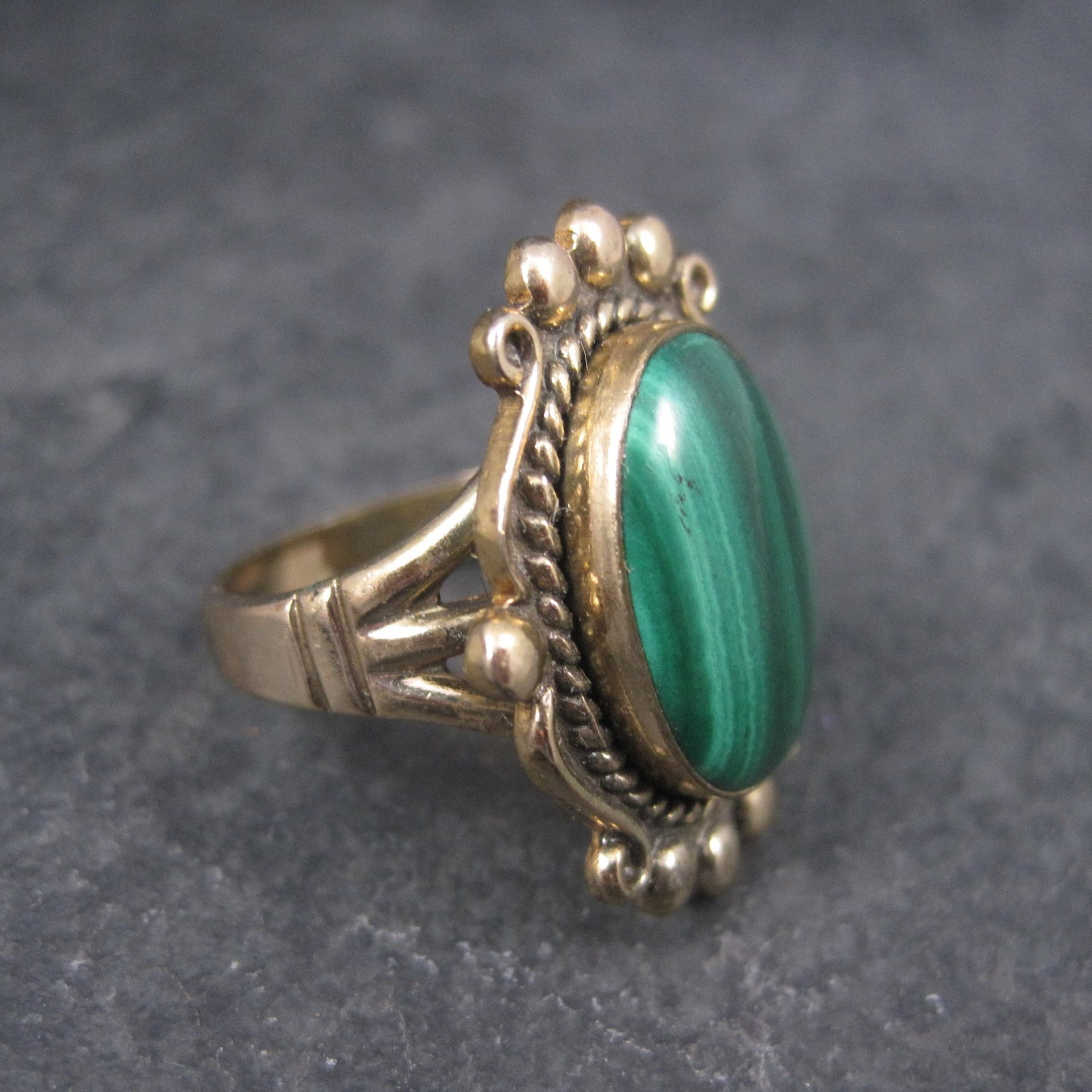 Vintage 12K GF Southwestern Malachite Ring Size 8