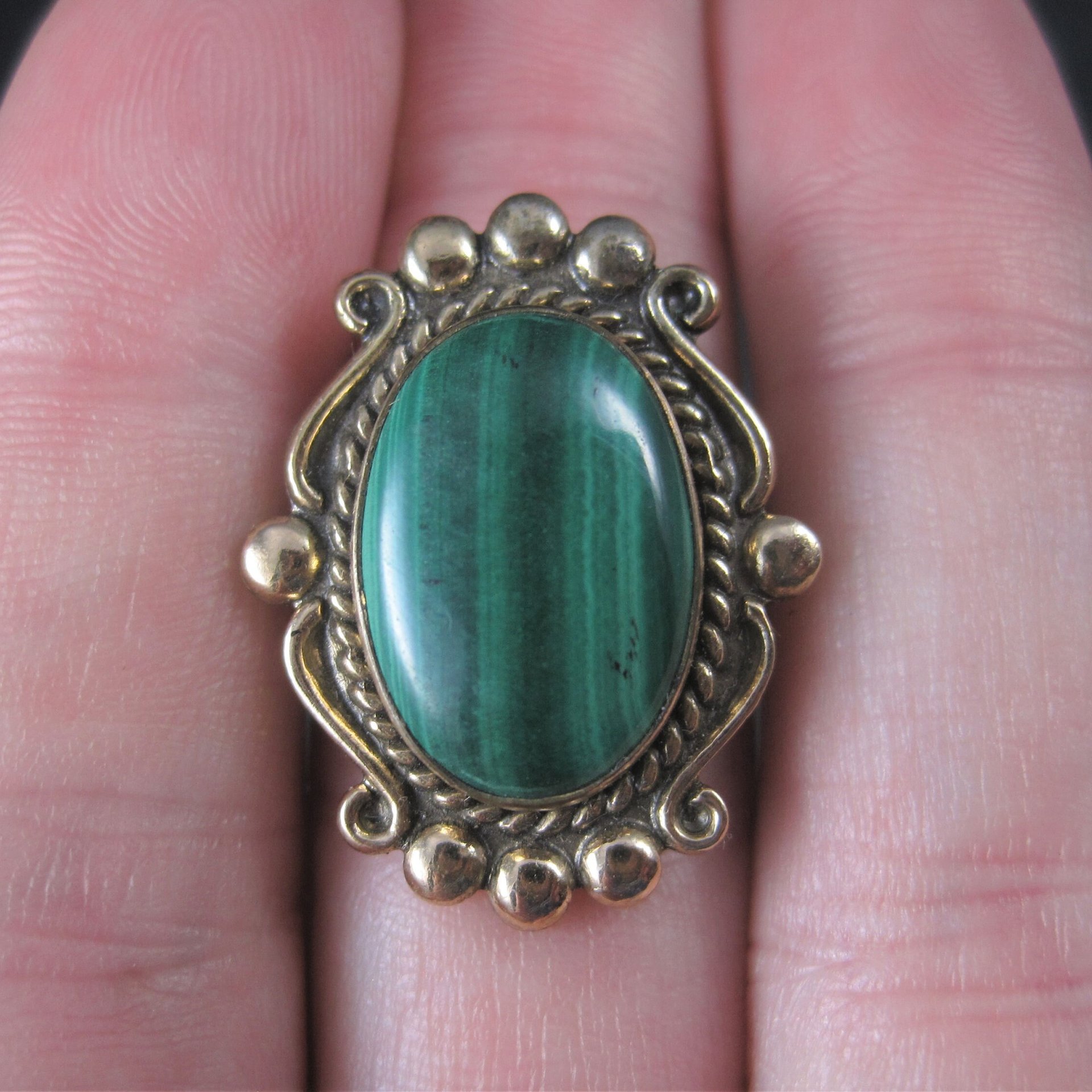 Vintage 12K GF Southwestern Malachite Ring Size 8