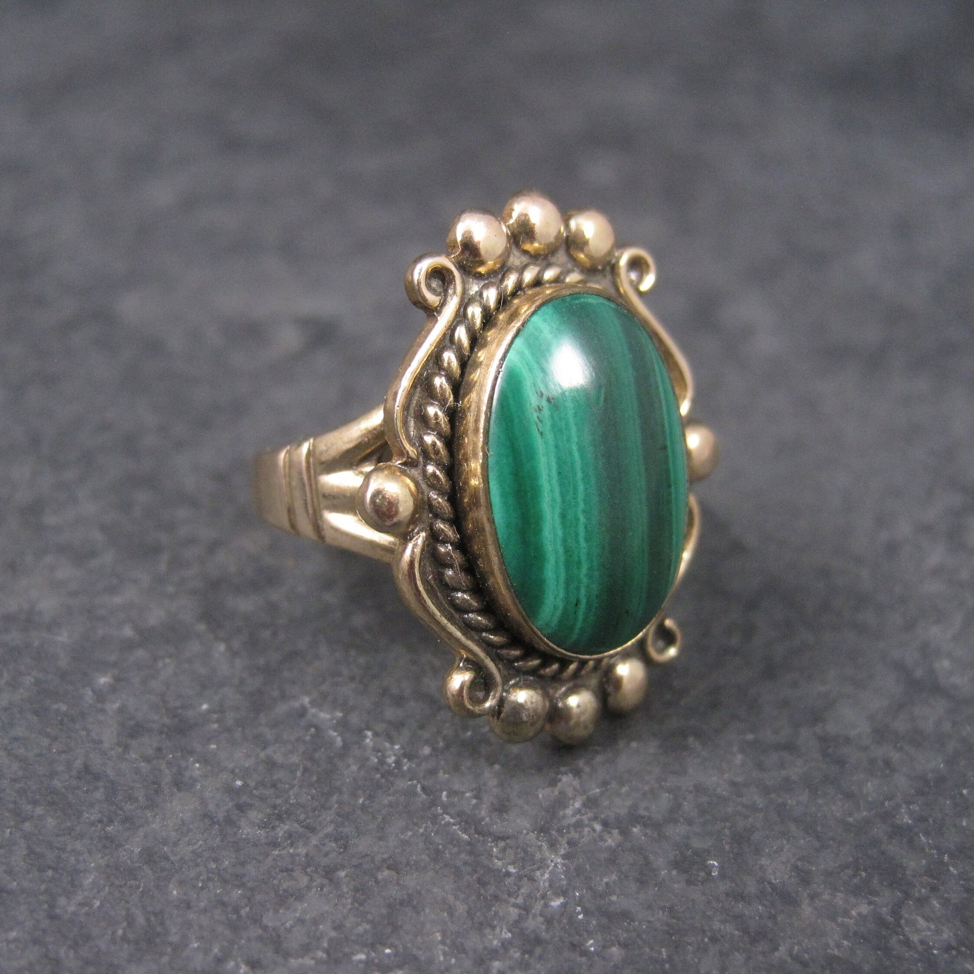 Vintage 12K GF Southwestern Malachite Ring Size 8