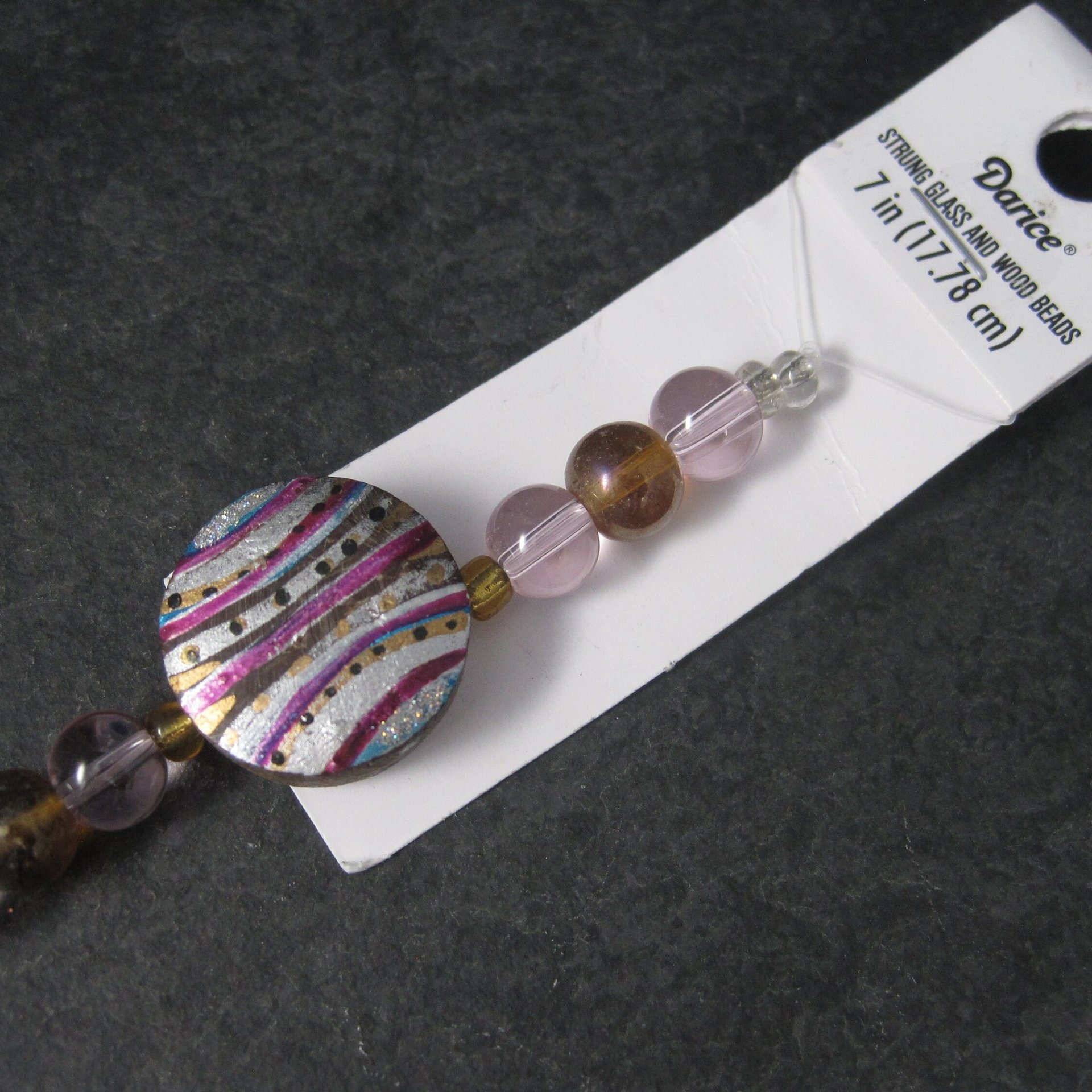 Darice Wood Glass Pink Lavender Starburst Bead Strand