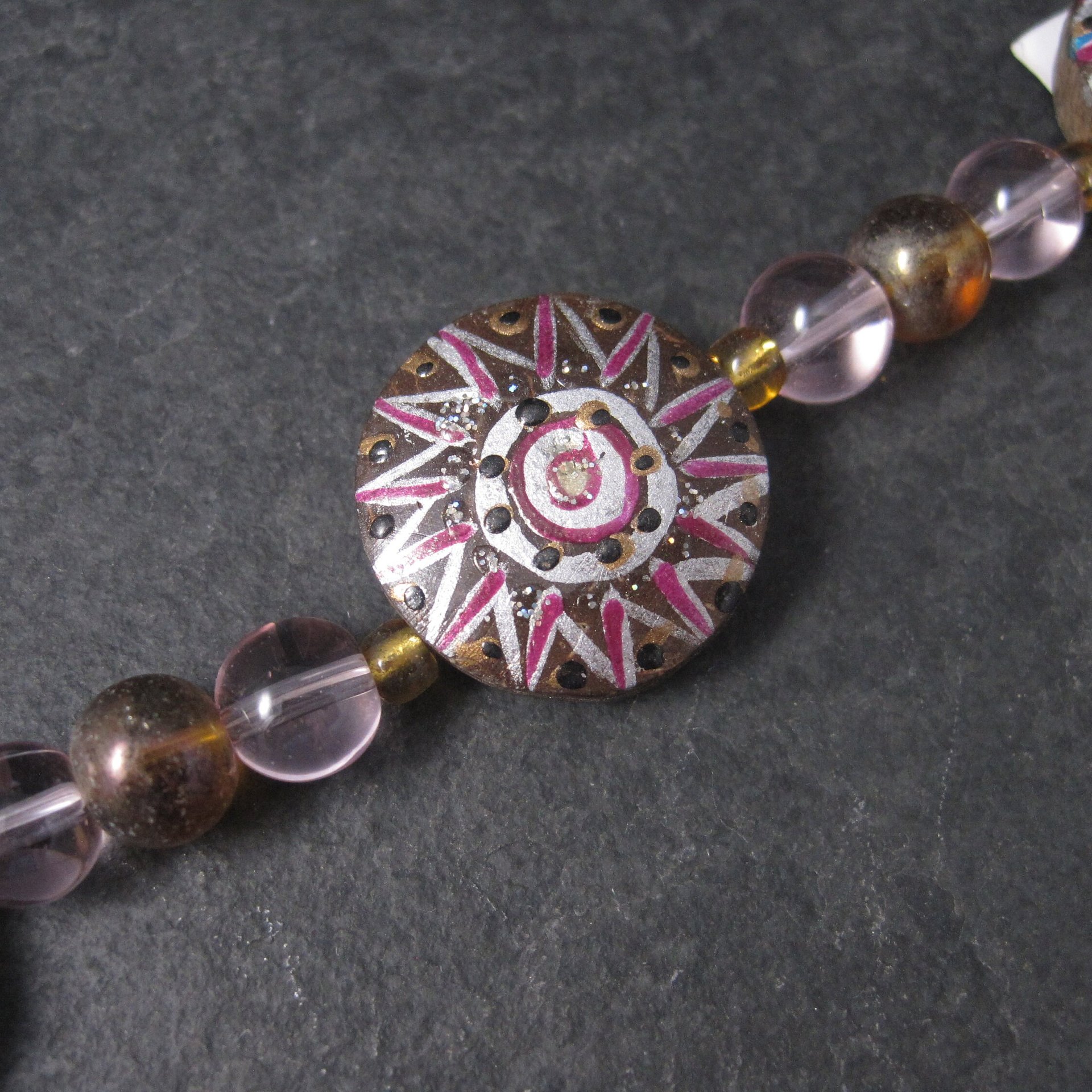 Darice Wood Glass Pink Lavender Starburst Bead Strand