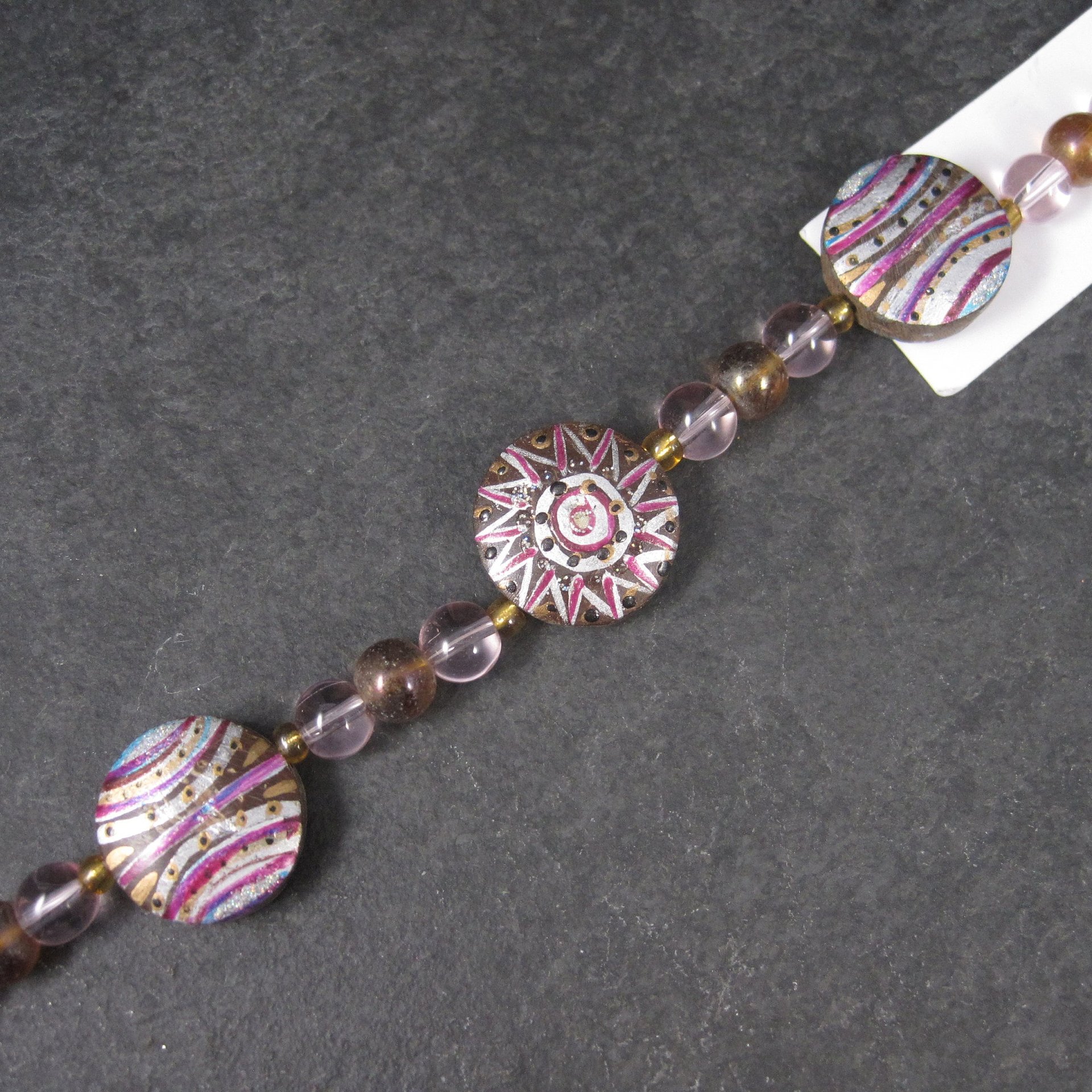 Darice Wood Glass Pink Lavender Starburst Bead Strand