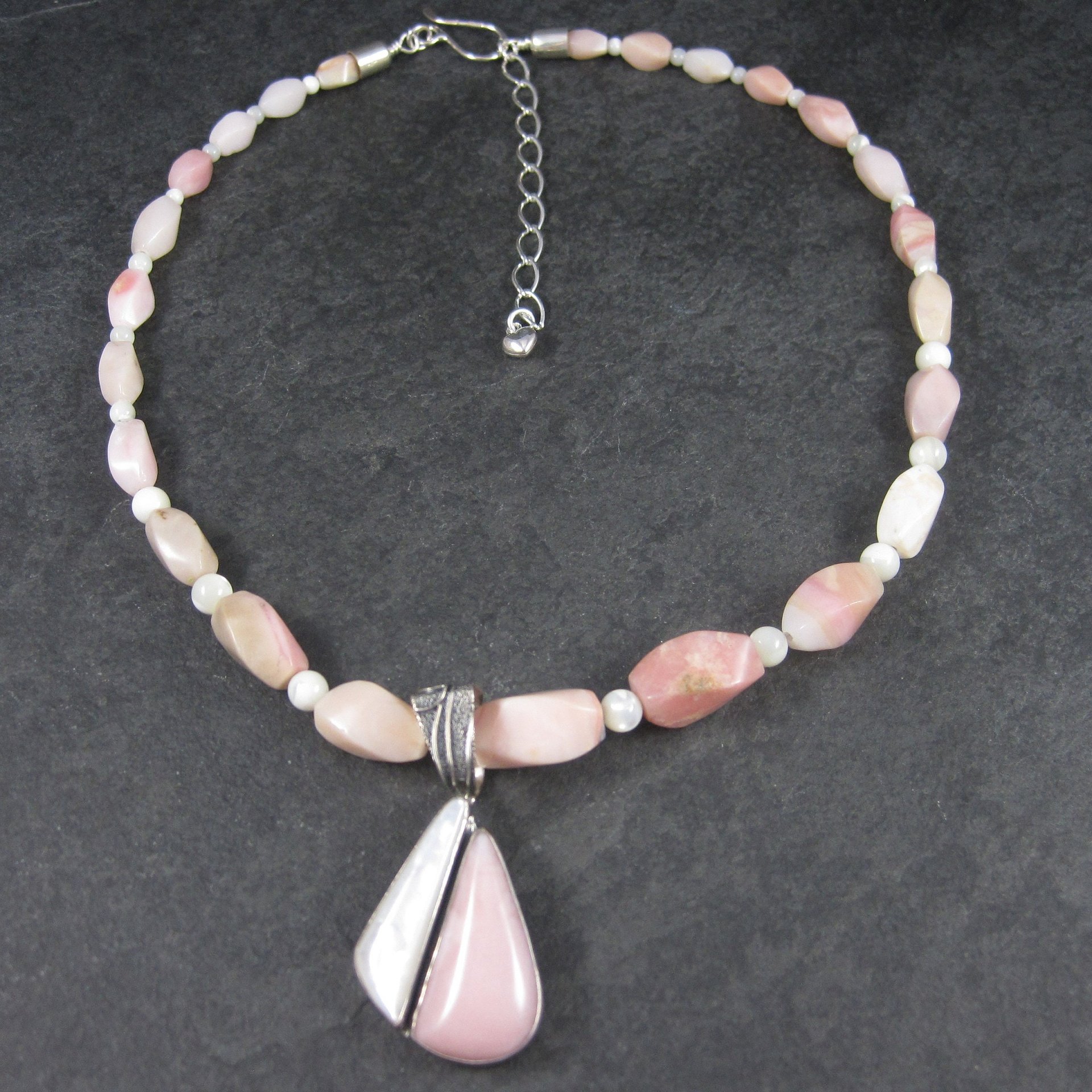 Pink Opal Mother of Pearl Necklace Pendant Jewelry Set