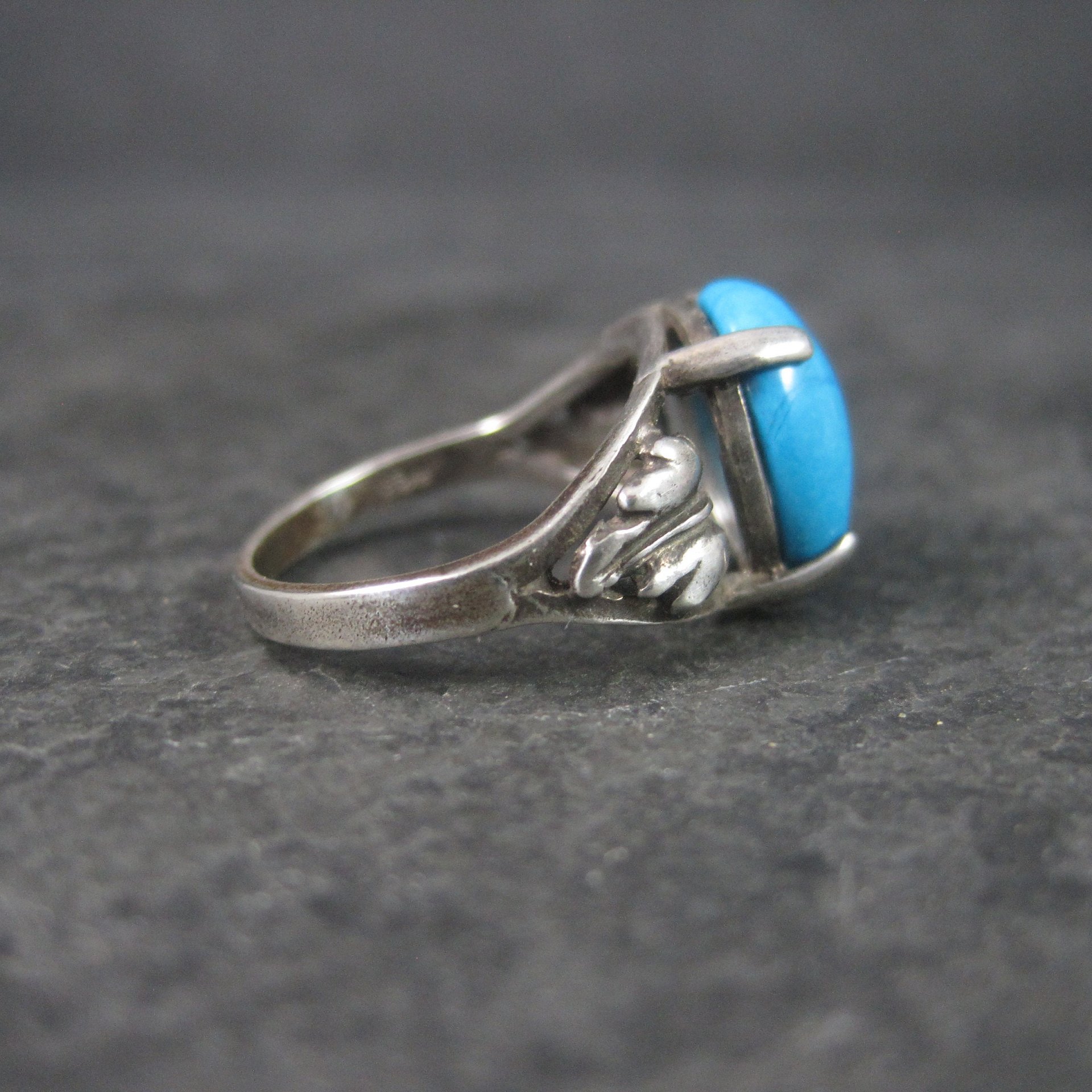 Estate Turquoise Leaf Ring Sterling Size 4.75