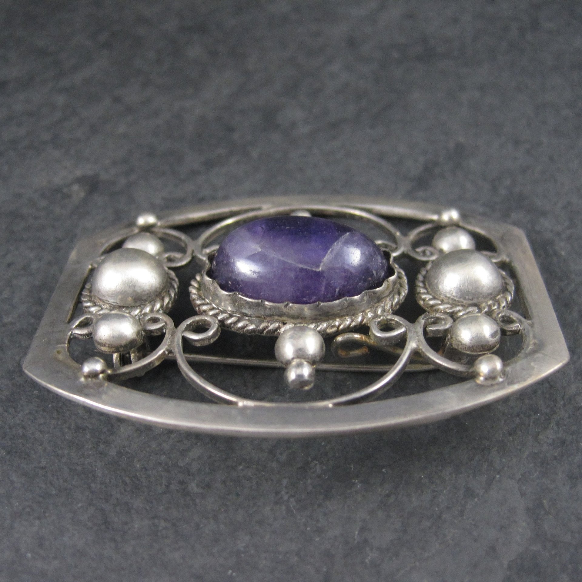 Estate Mexican Sterling Amethyst Brooch