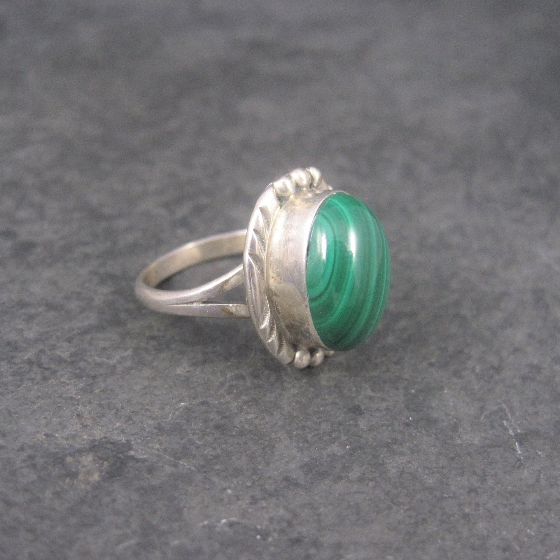 Vintage Navajo Sterling Malachite Ring Size 7