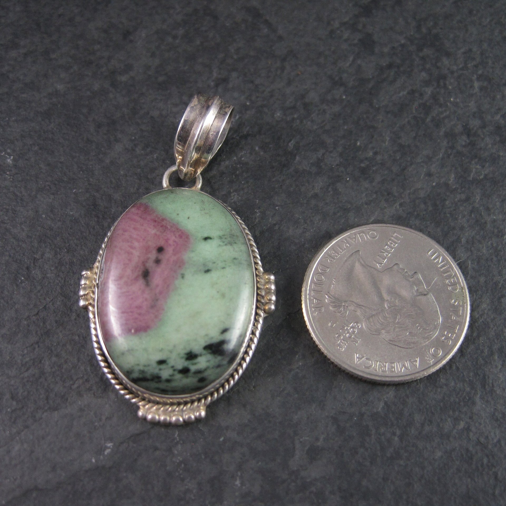 Large Sterling Ruby Zoisite Pendant