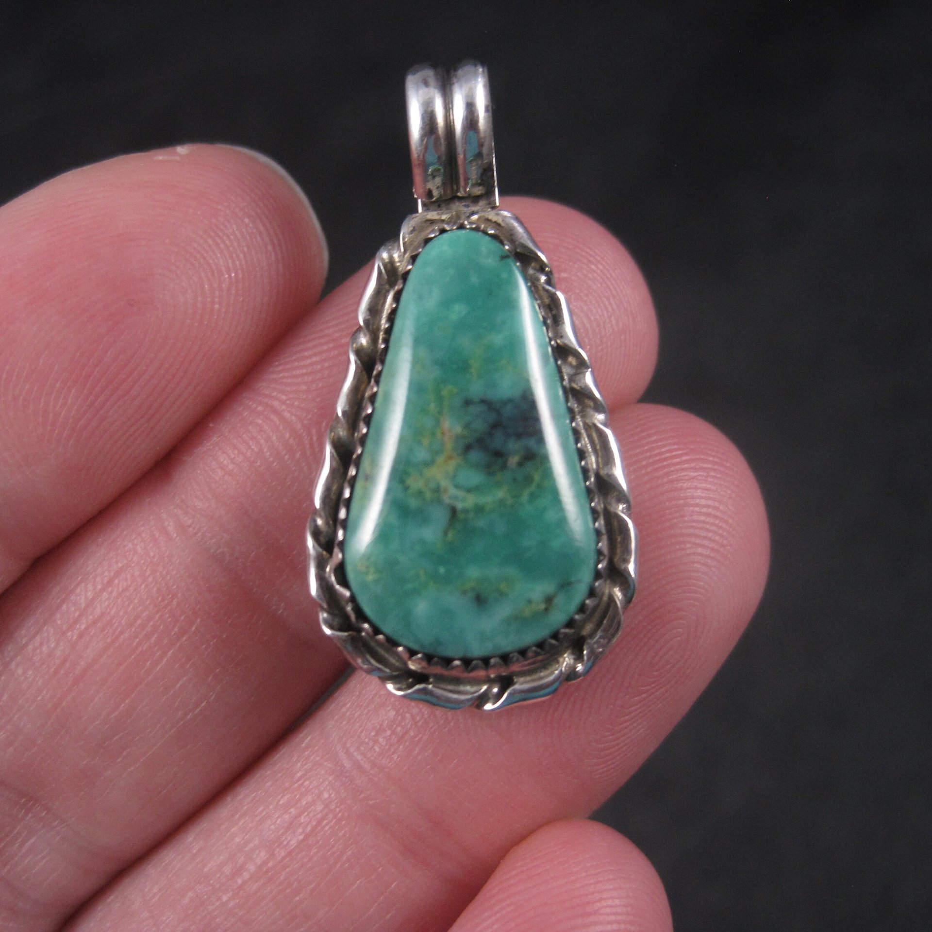 Vintage Southwestern Sterling Chrysocolla Pendant