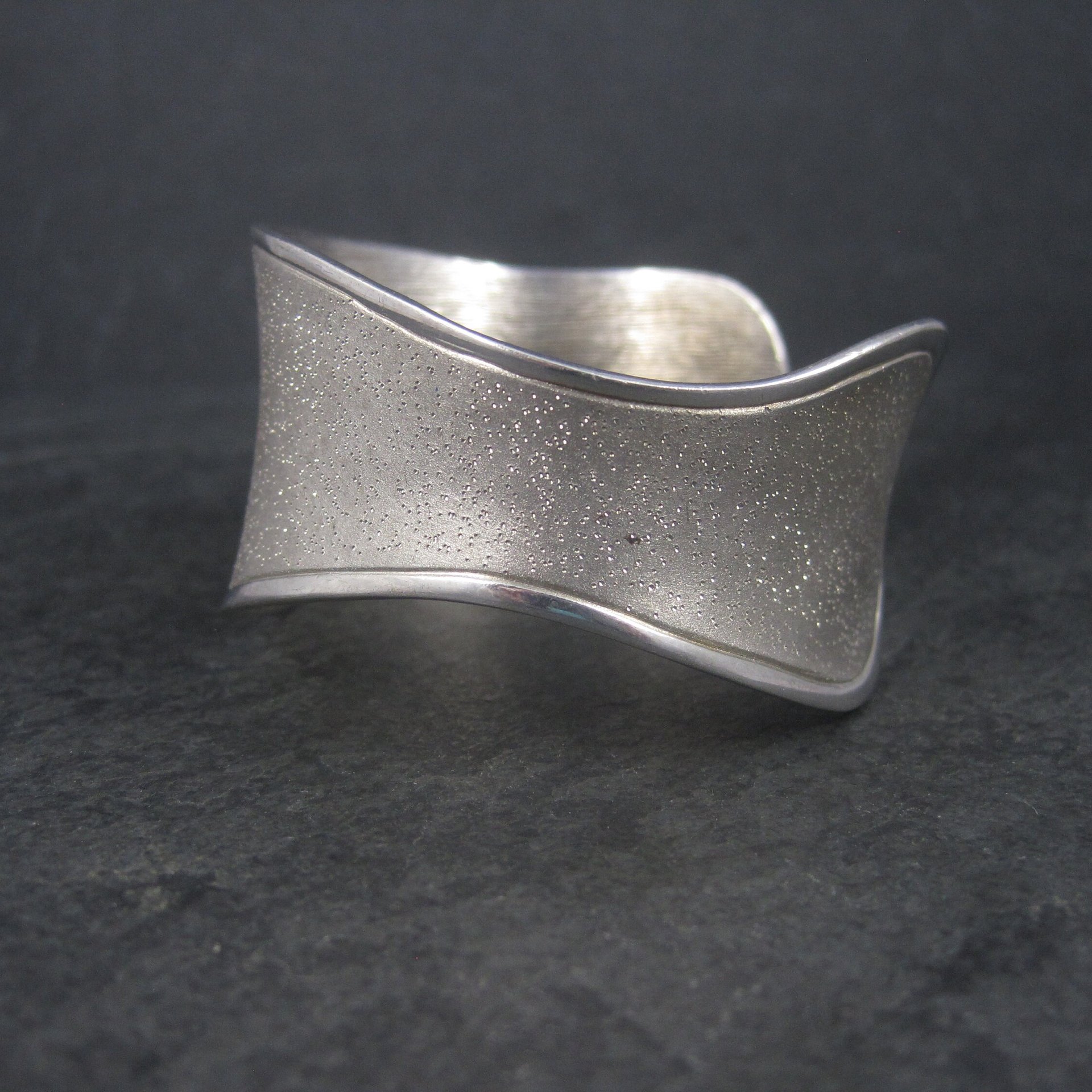 Wide Vintage Sterling Wave Cuff Bracelet Charles Garnier 6.5 Inches