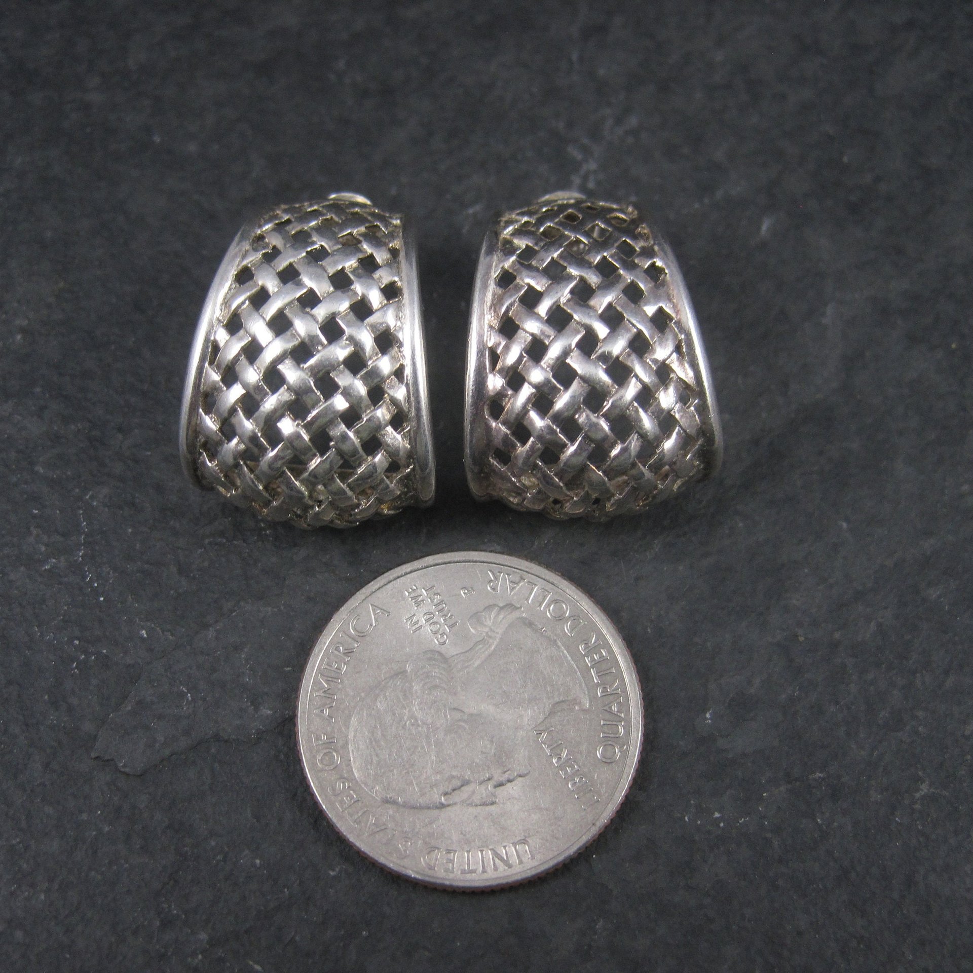 Vintage Sterling Woven Half Hoop Earrings