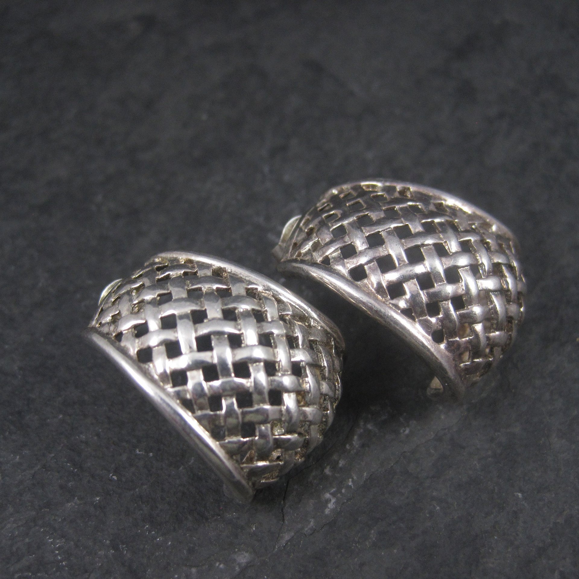 Vintage Sterling Woven Half Hoop Earrings