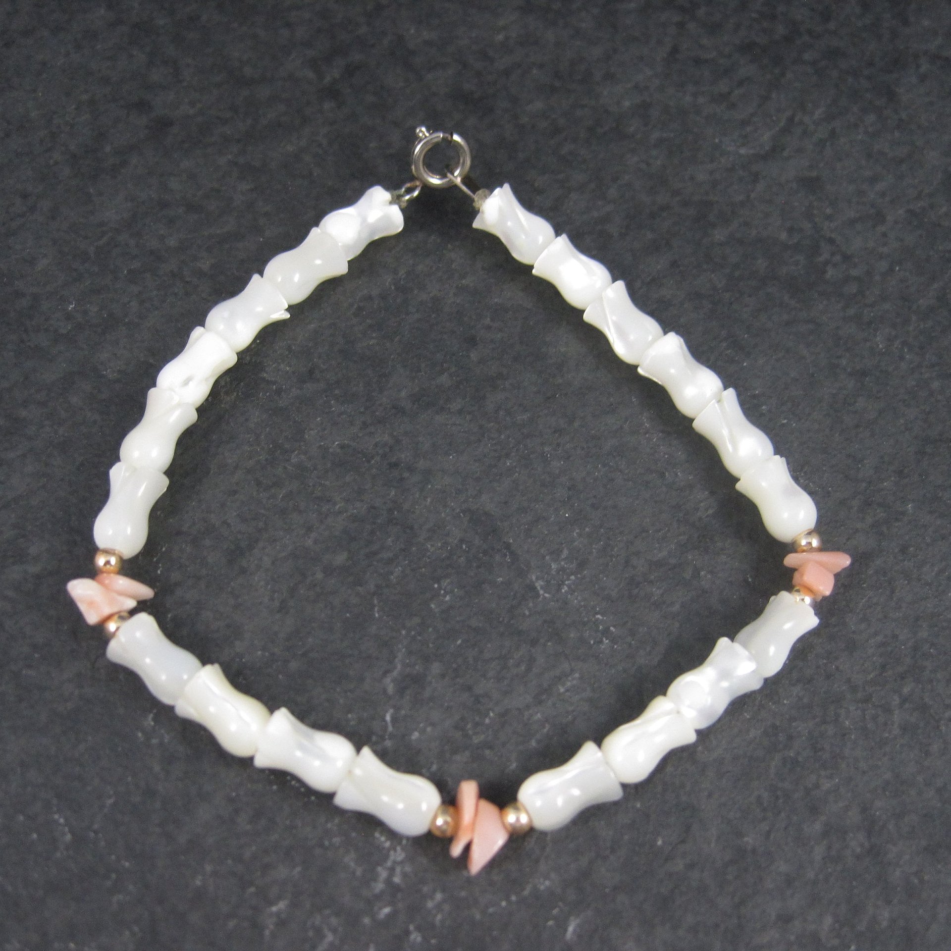 Vintage Mother of Pearl Coral Tulip Bracelet 7.5 Inches