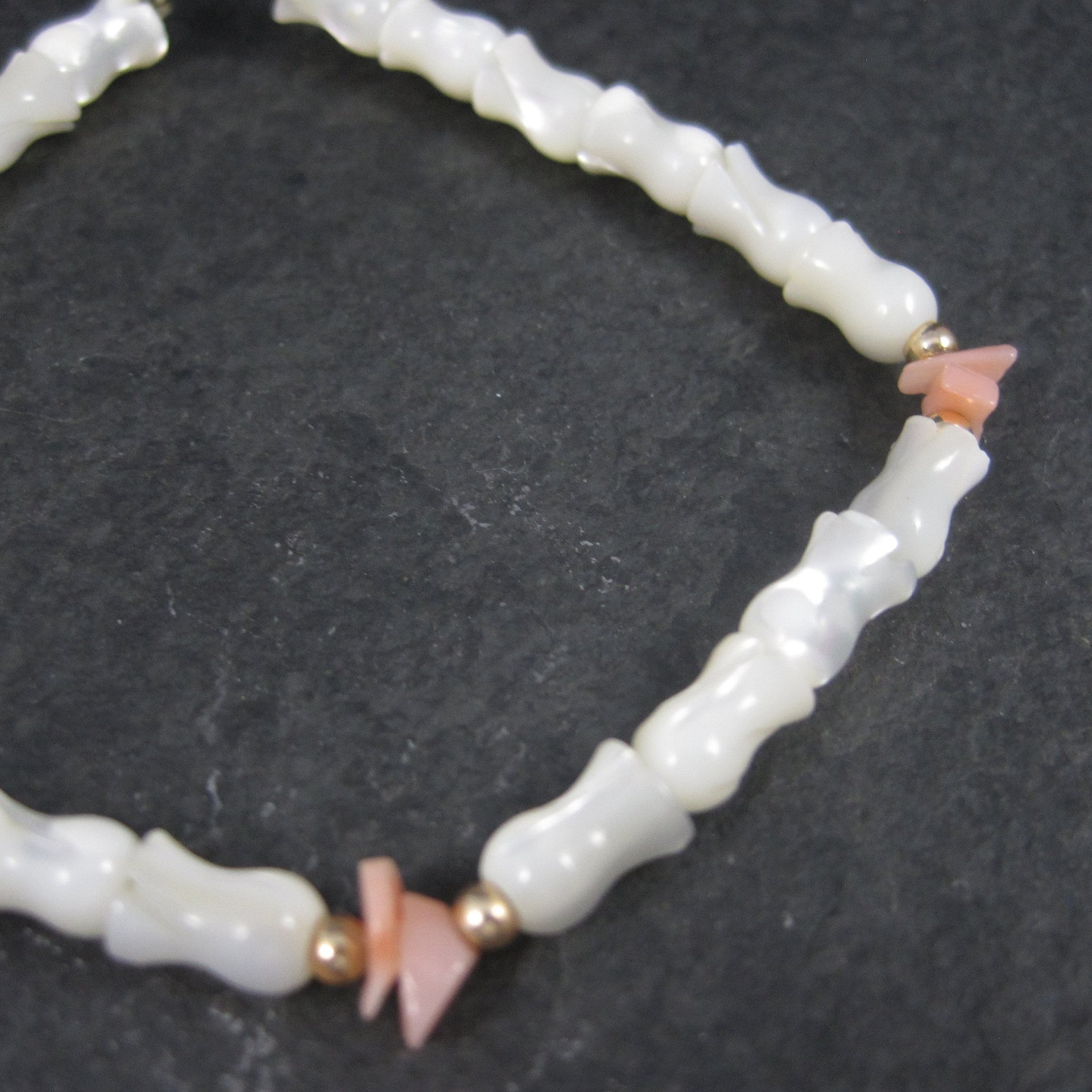 Vintage Mother of Pearl Coral Tulip Bracelet 7.5 Inches