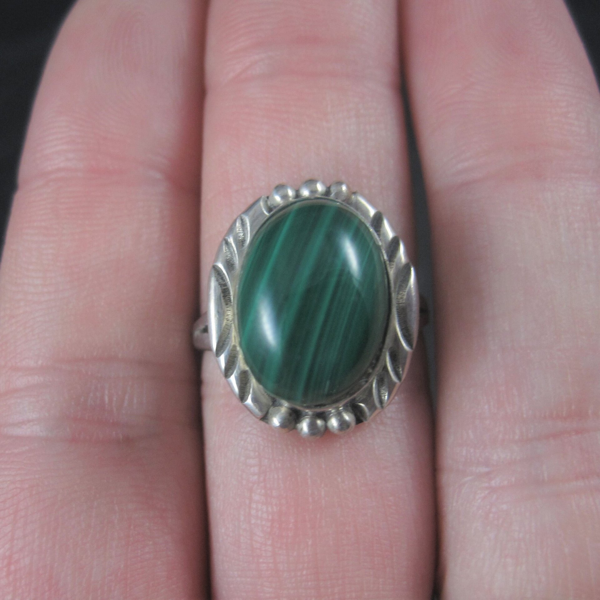 Vintage Navajo Sterling Malachite Ring Size 7