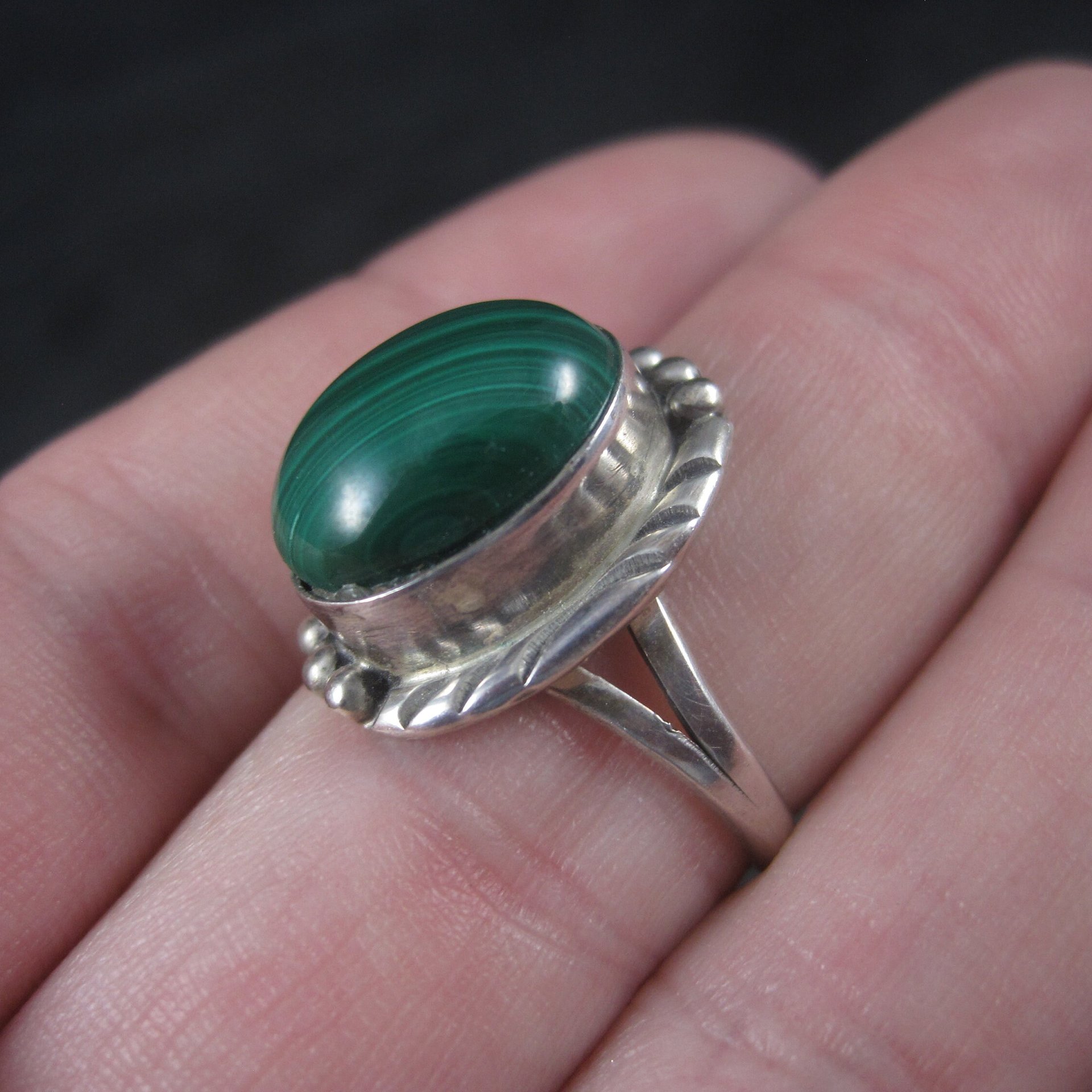 Vintage Navajo Sterling Malachite Ring Size 7