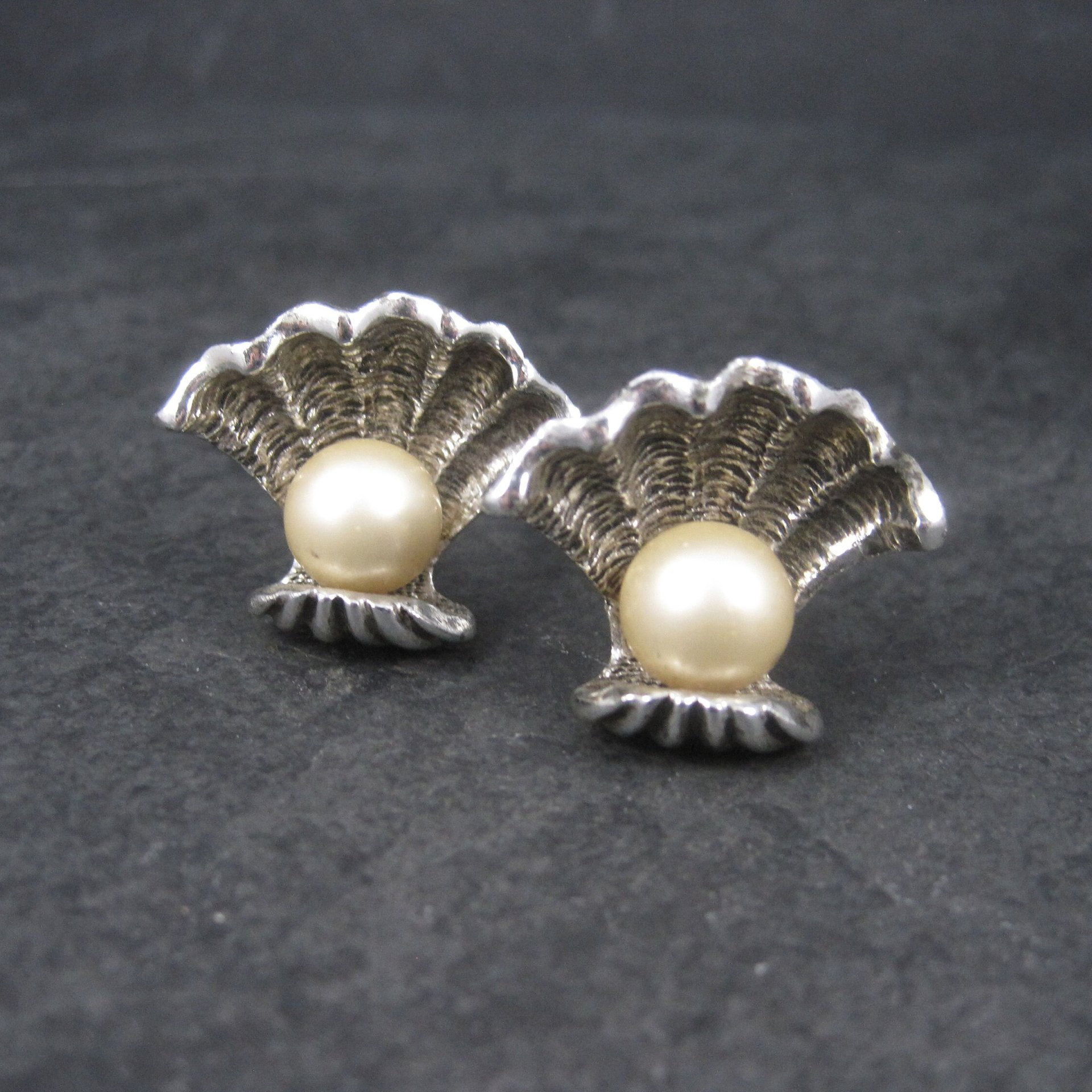 Large Vintage Pearl Clam Shell Nautical Cufflinks Judy Lee
