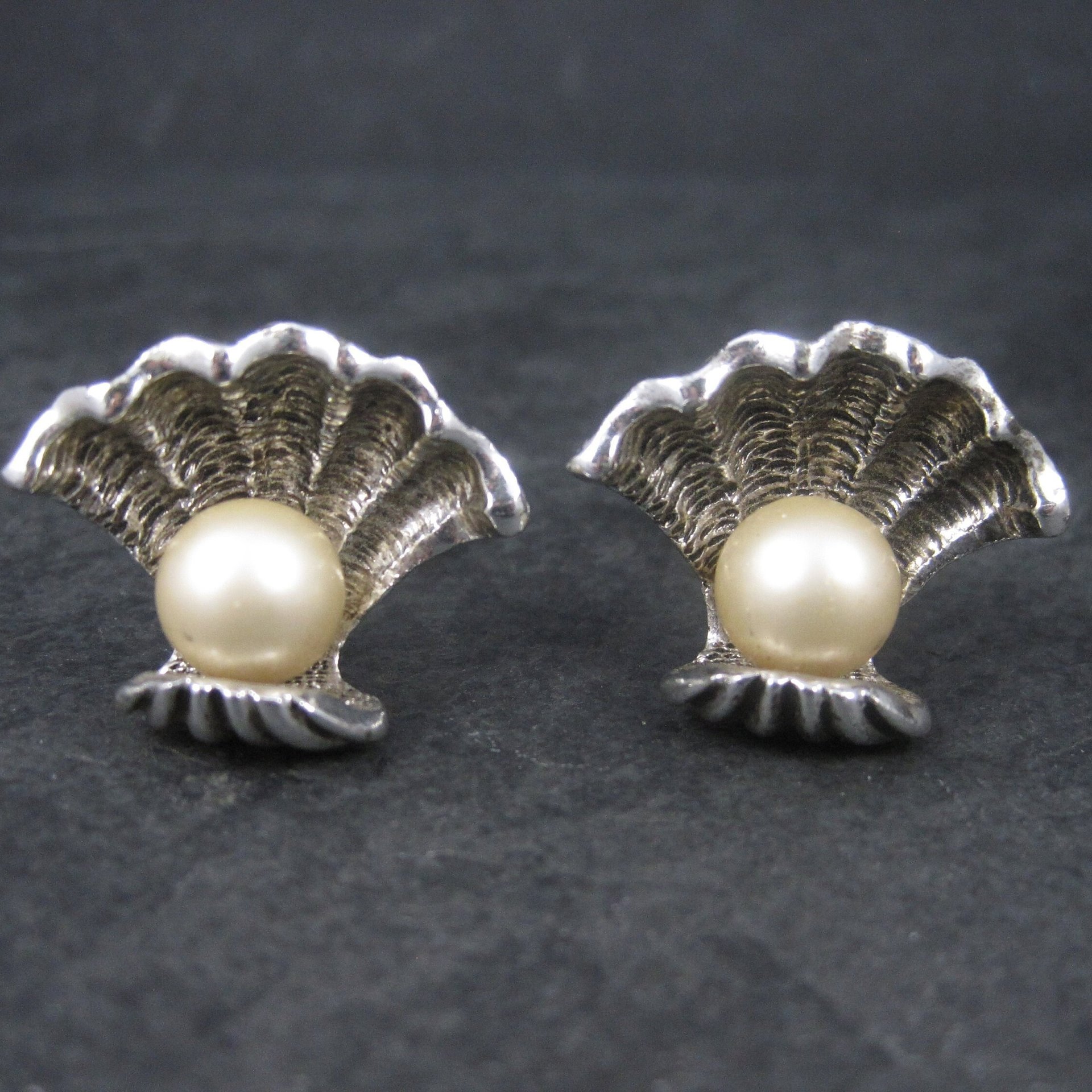 Large Vintage Pearl Clam Shell Nautical Cufflinks Judy Lee