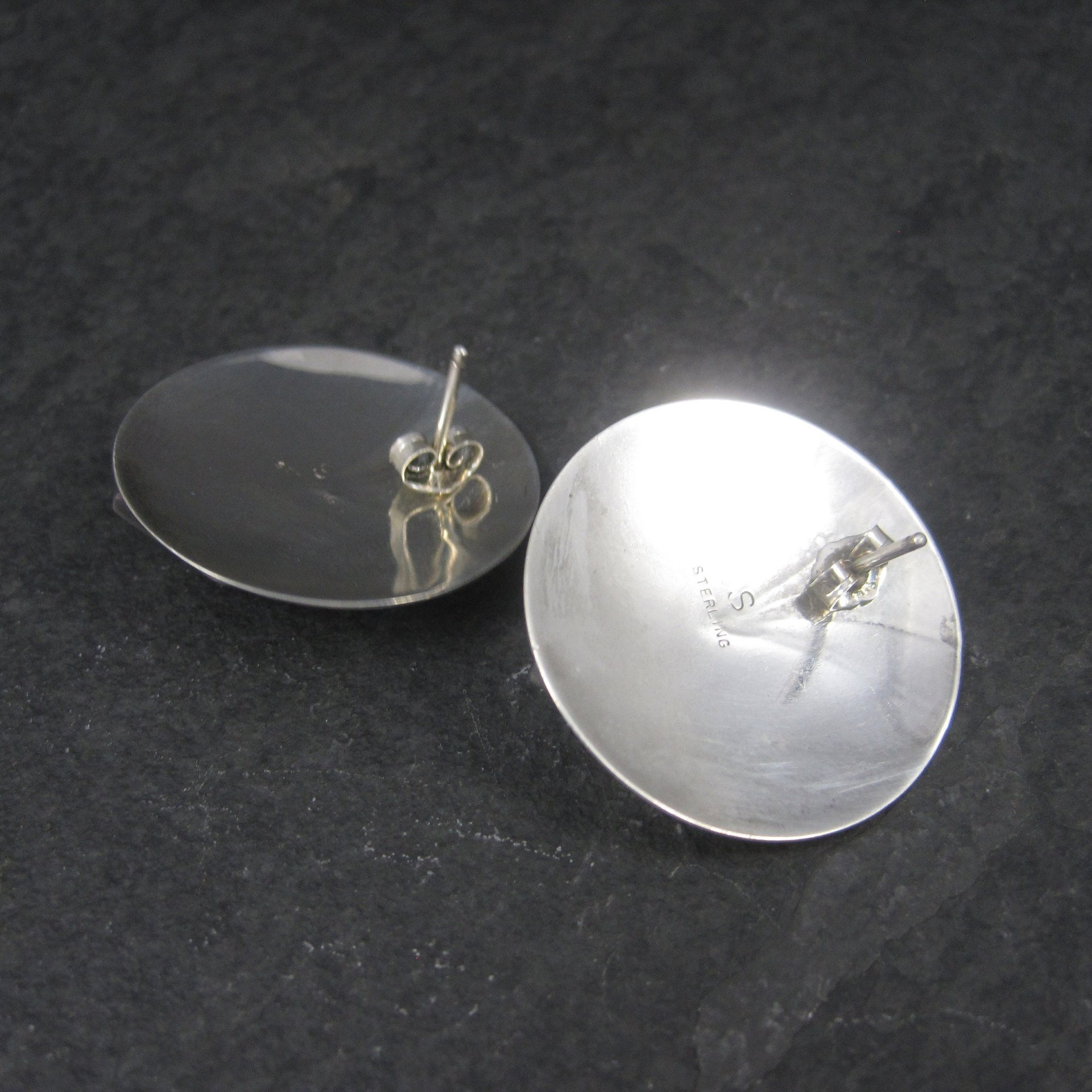 Large Round Vintage Sterling Navajo Onyx Earrings