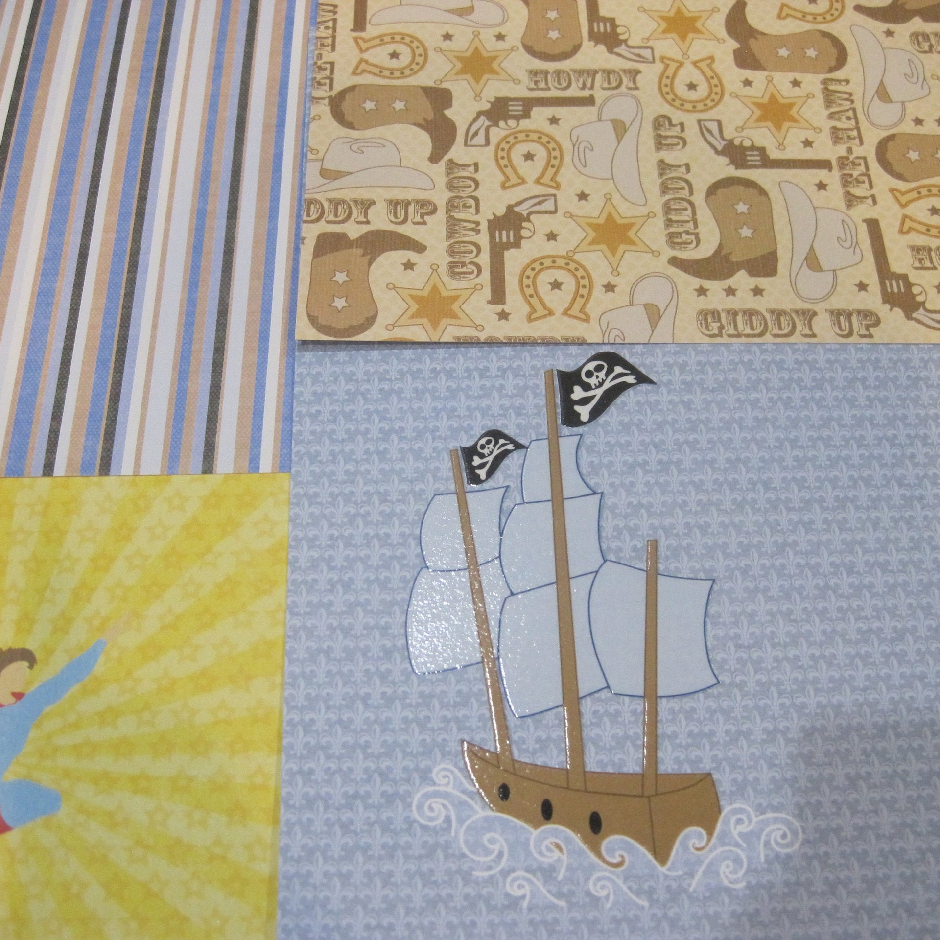 Boys 12x12 Robot Cowboy Scrapbook Paper 12 Pieces Plus Embellishments