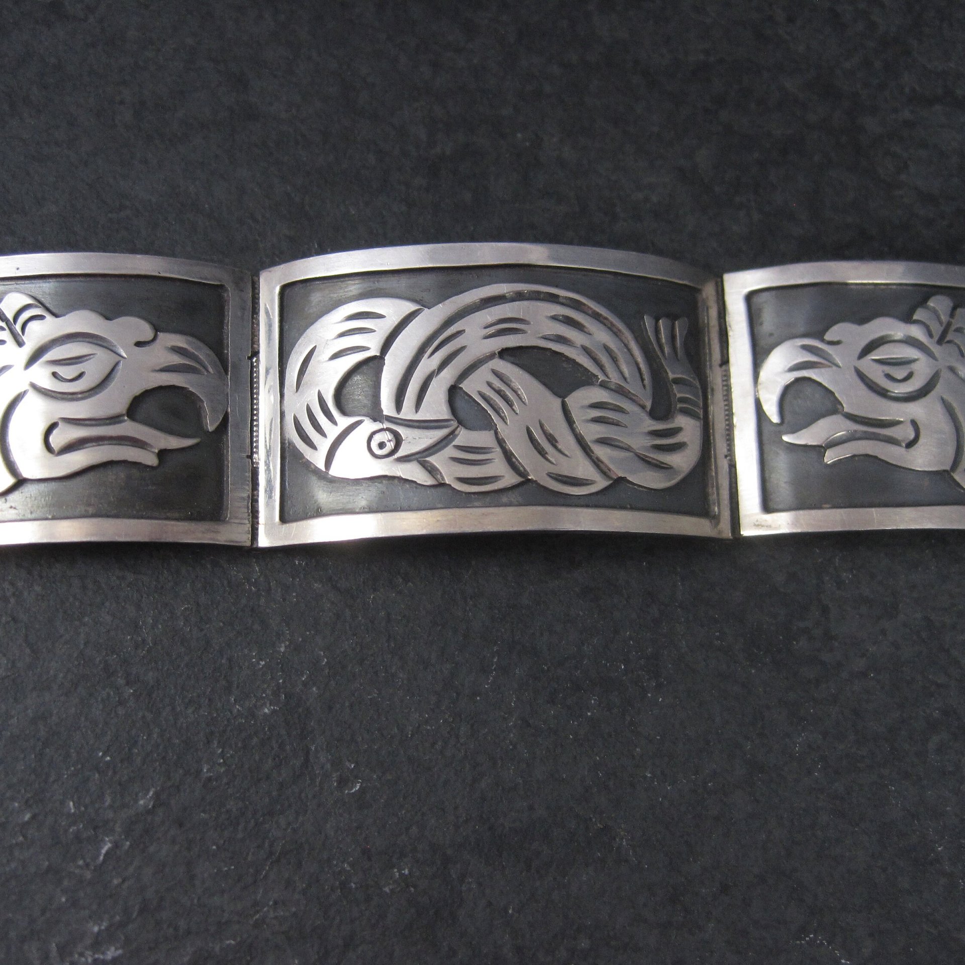 Vintage Mexican Sterling Snake Eagle Bracelet 7 Inches
