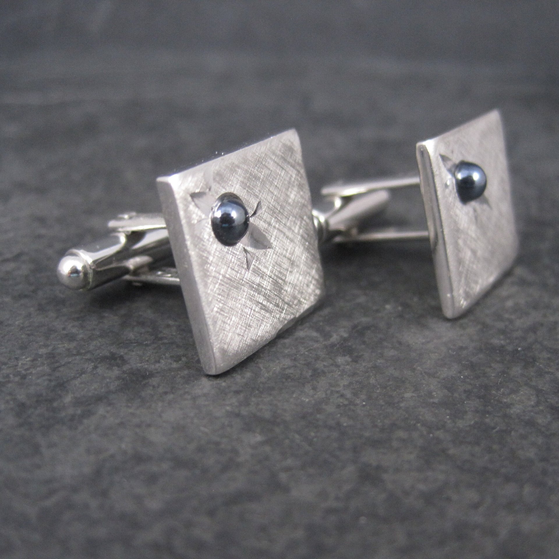 Estate Shields Silver Hematite Cufflinks