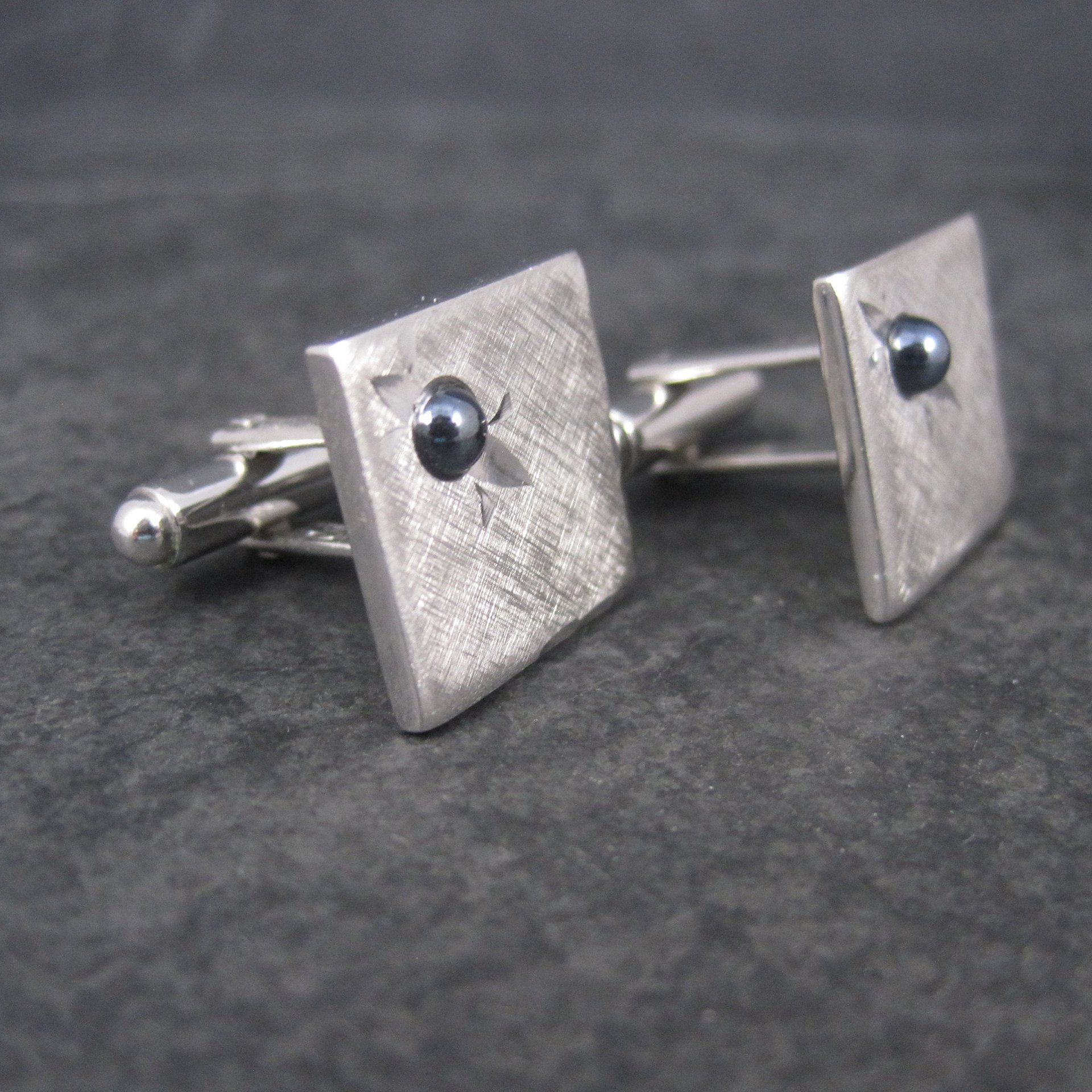 Estate Shields Silver Hematite Cufflinks