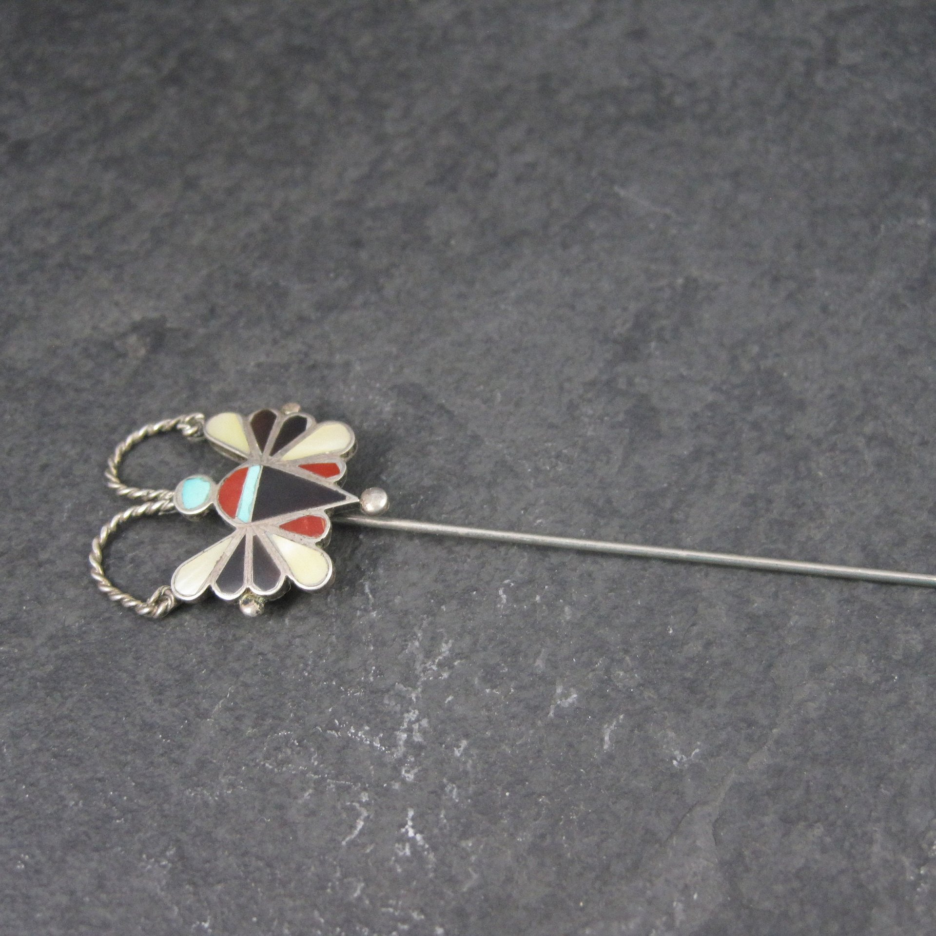 Estate Southwestern Sterling Inlay Butterfly Stick Pin