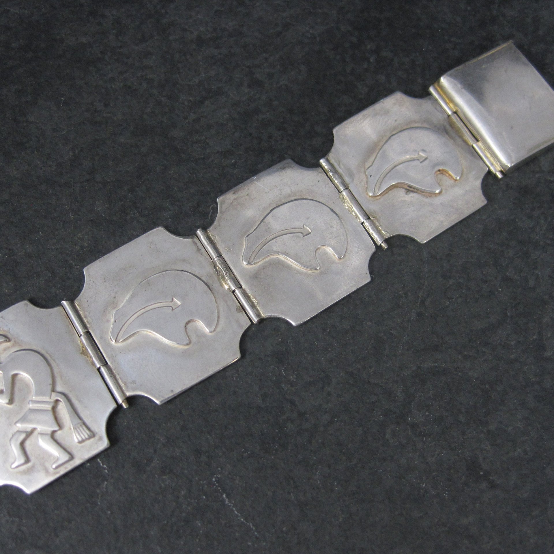 Estate Southwestern Sterling Kokopelli Bear Bracelet 7.5 Inches