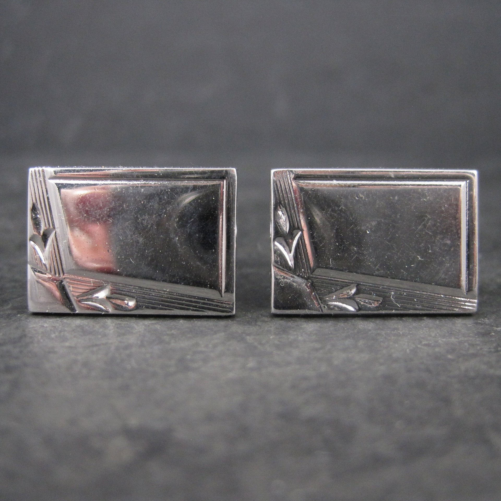 Estate Silvertone Engravable Cufflinks