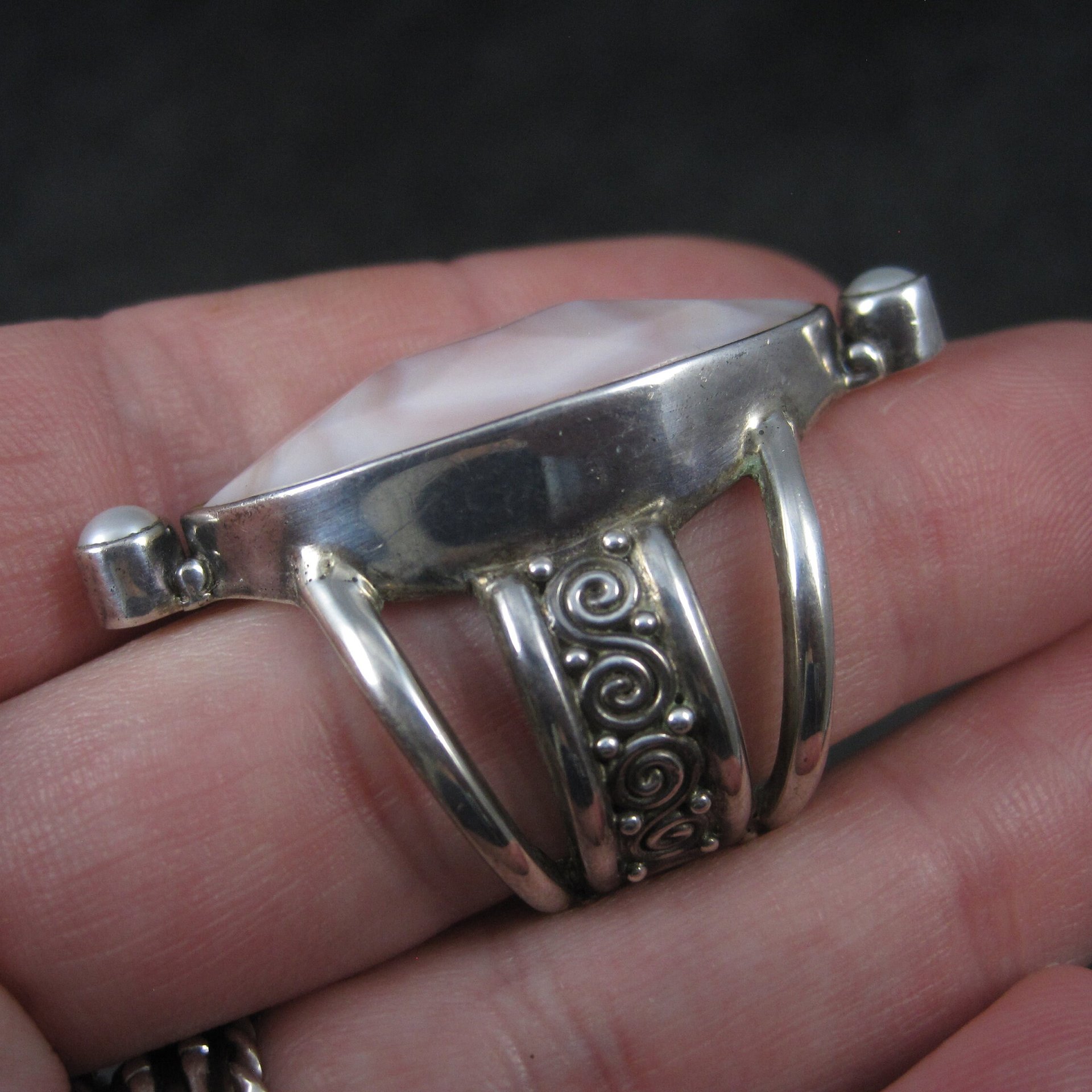 Estate Sajen Sterling Pink Mother of Pearl Ring Size 7