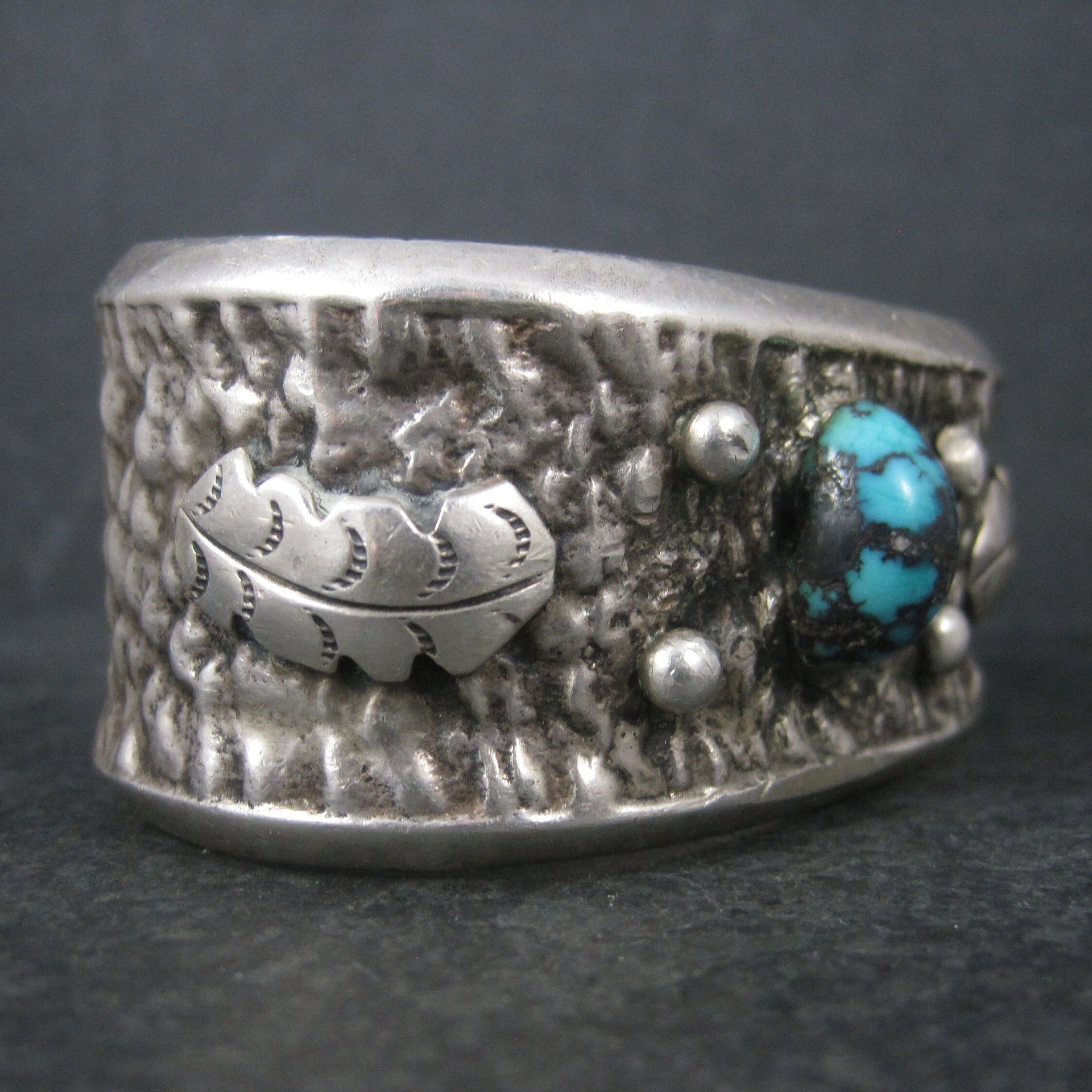 Turquoise Cuff Bracelet 6.25 Inches Heavy Vintage Native American Sandcast Aztec