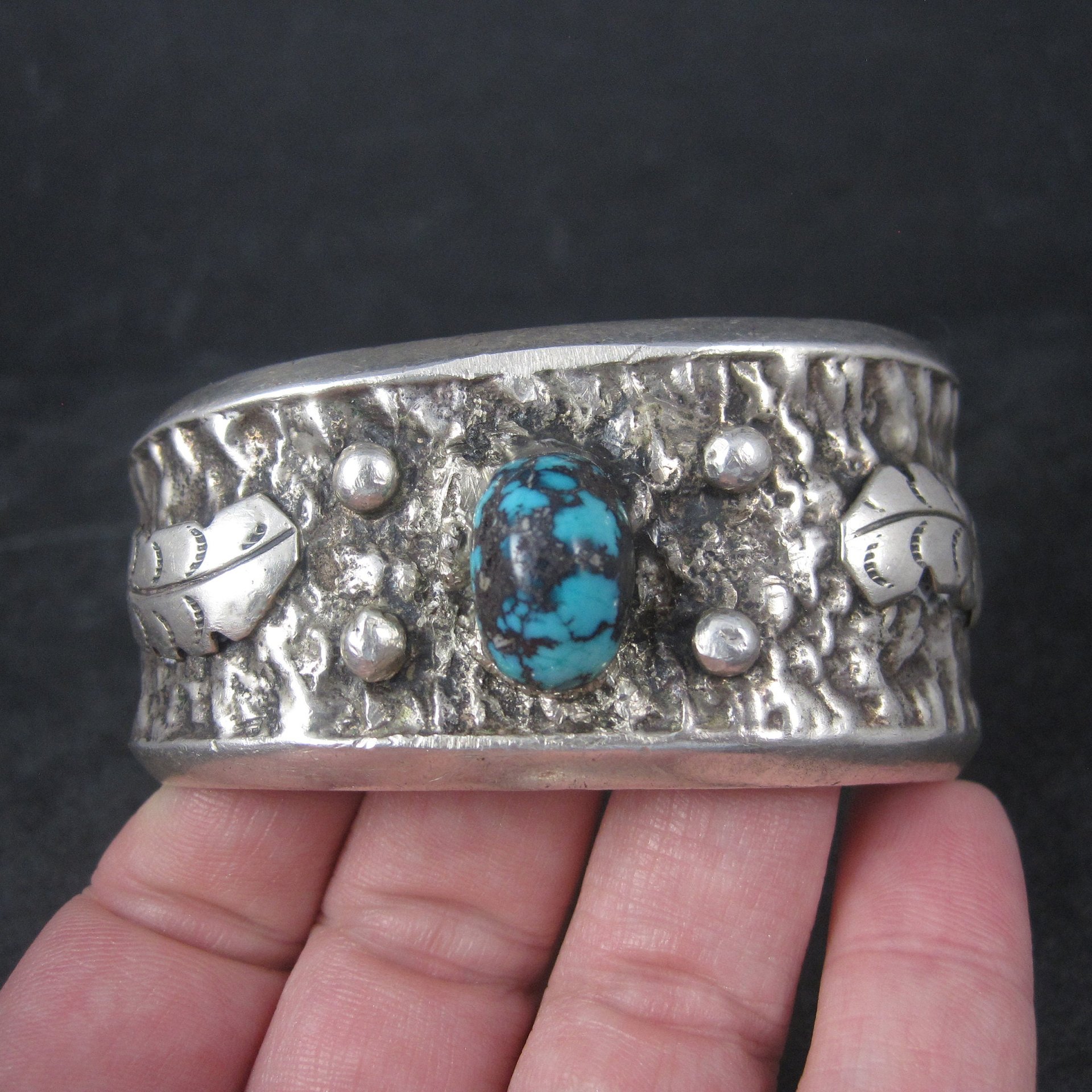 Turquoise Cuff Bracelet 6.25 Inches Heavy Vintage Native American Sandcast Aztec