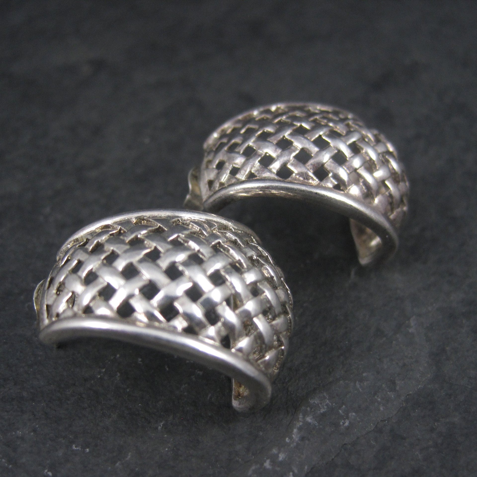 Vintage Sterling Woven Half Hoop Earrings