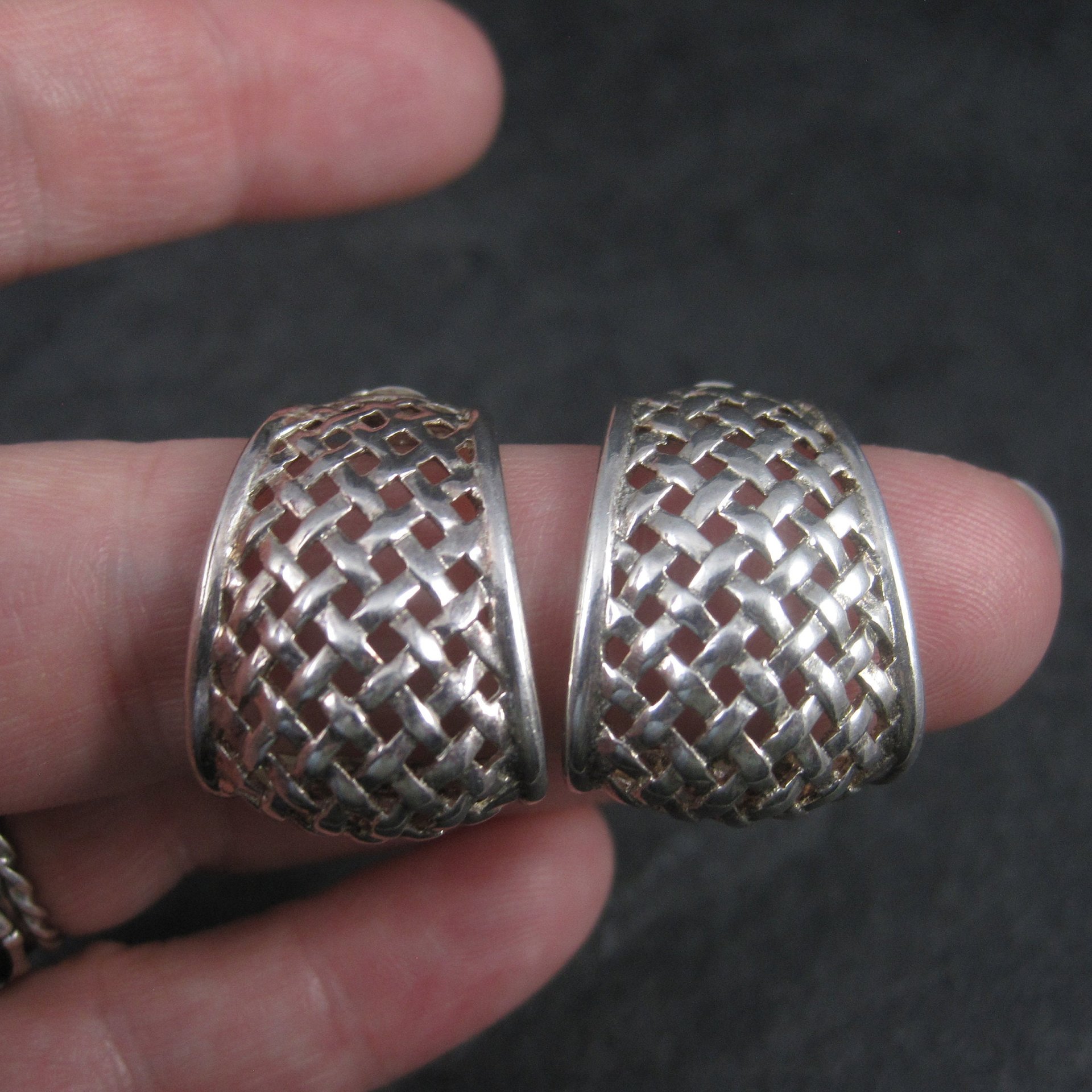 Vintage Sterling Woven Half Hoop Earrings