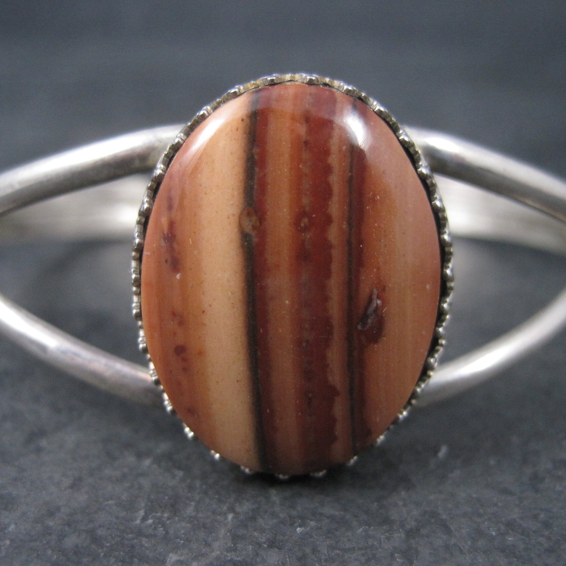 Vintage Southwestern Sterling Agate Cuff Bracelet 6 Inches