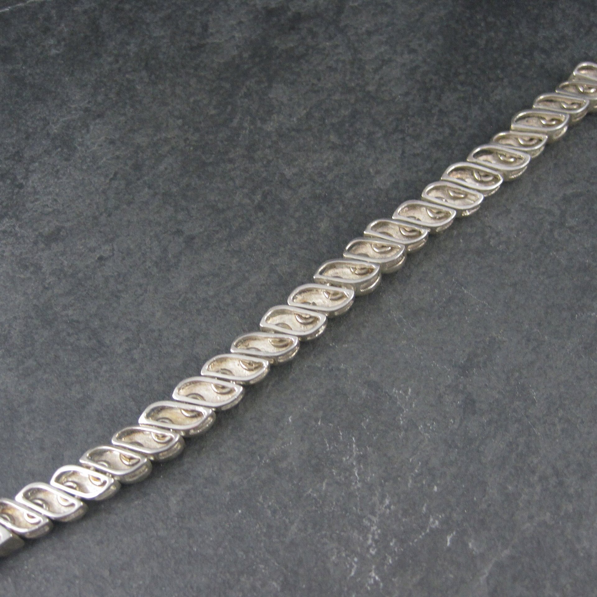 Heavy Vintage 950 Sterling Blue Glass Bracelet 8.25 Inches
