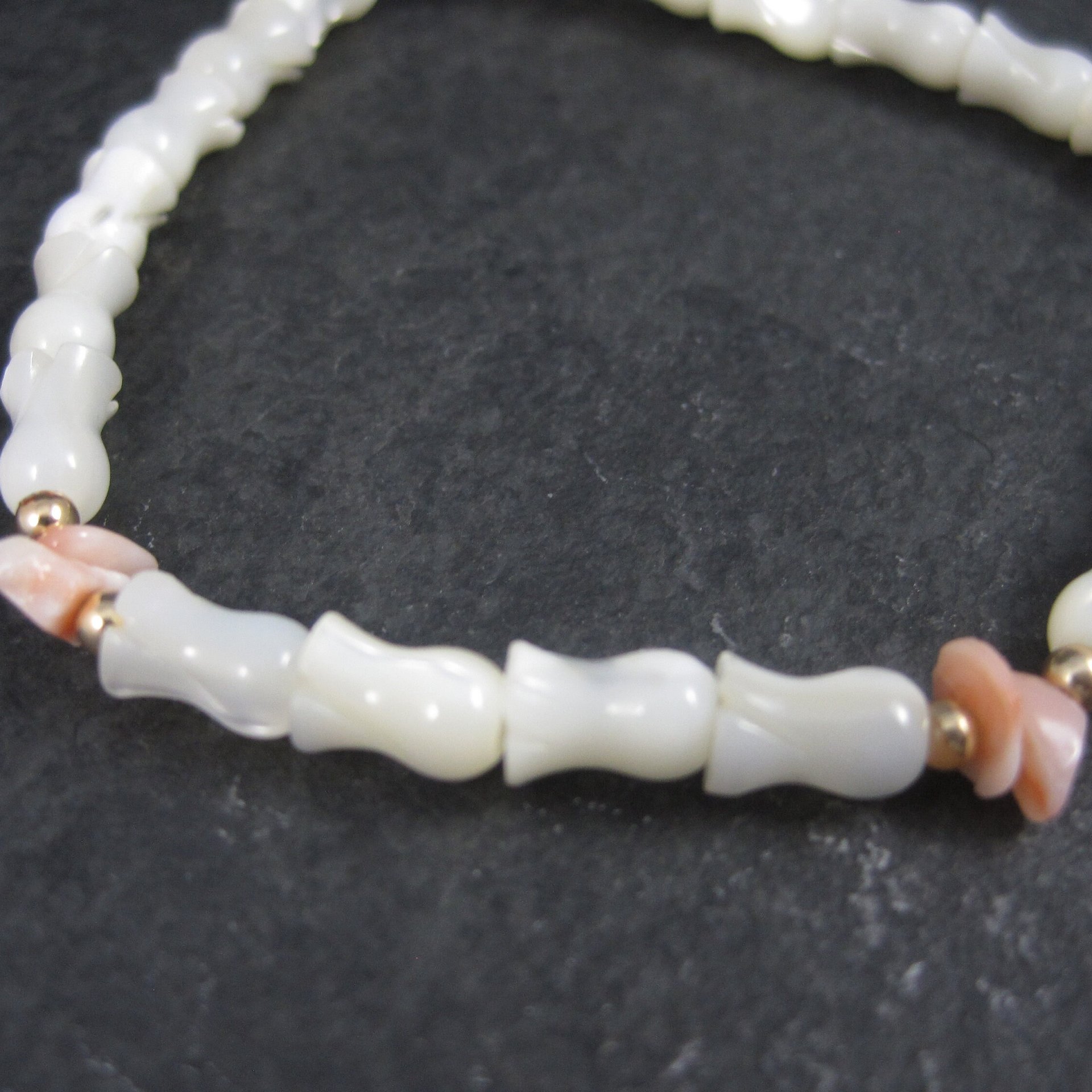 Vintage Mother of Pearl Coral Tulip Bracelet 7.5 Inches