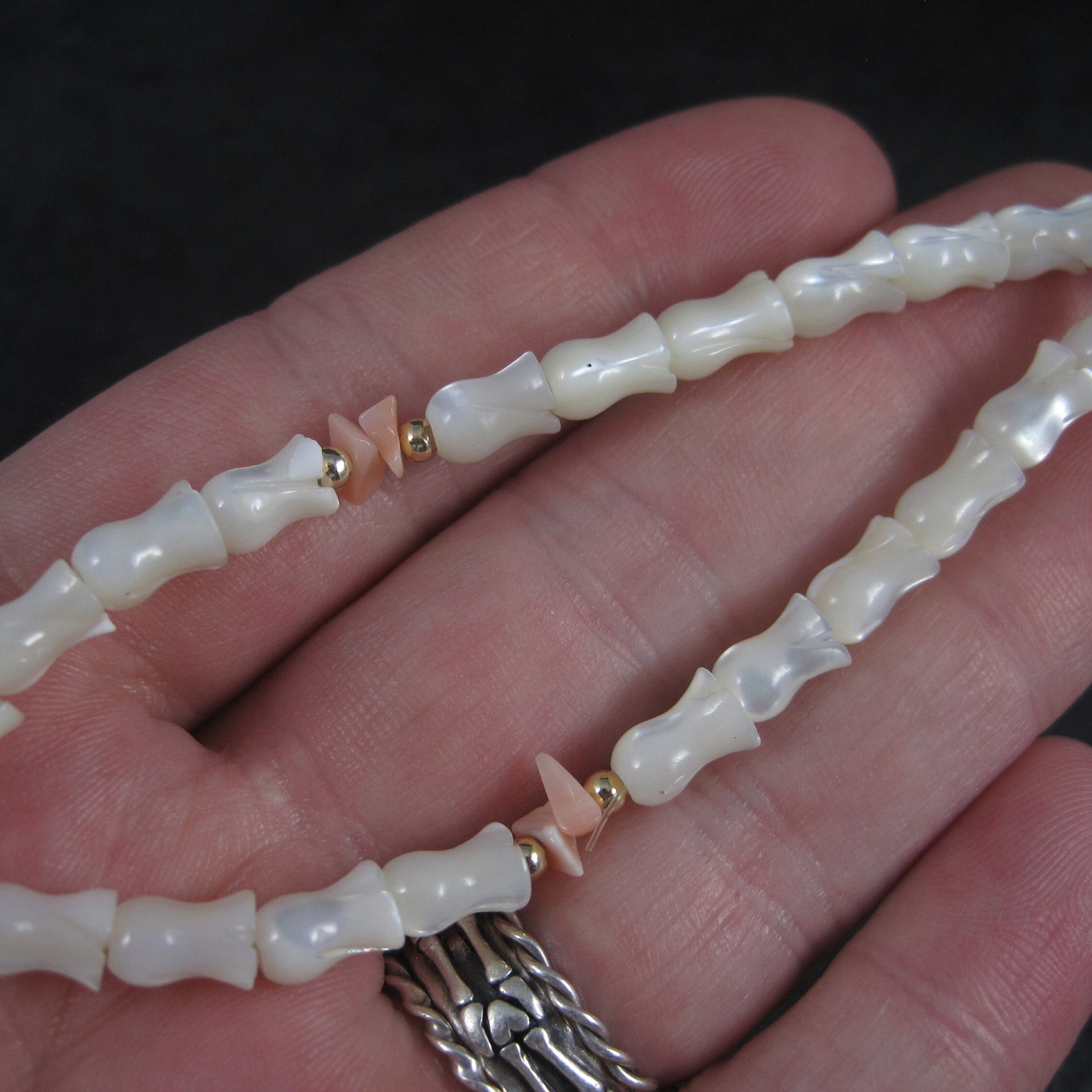 Vintage Mother of Pearl Coral Tulip Bracelet 7.5 Inches