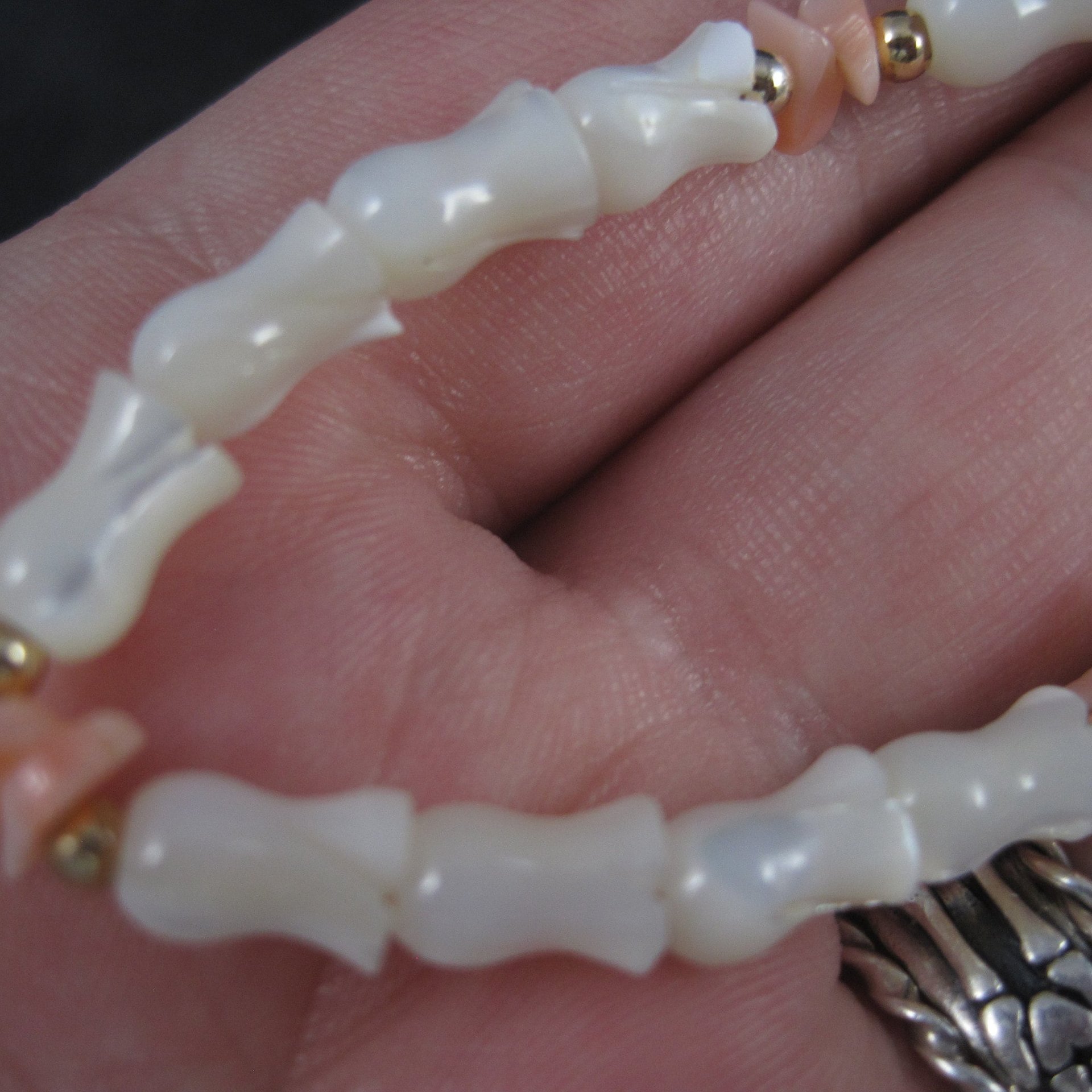 Vintage Mother of Pearl Coral Tulip Bracelet 7.5 Inches