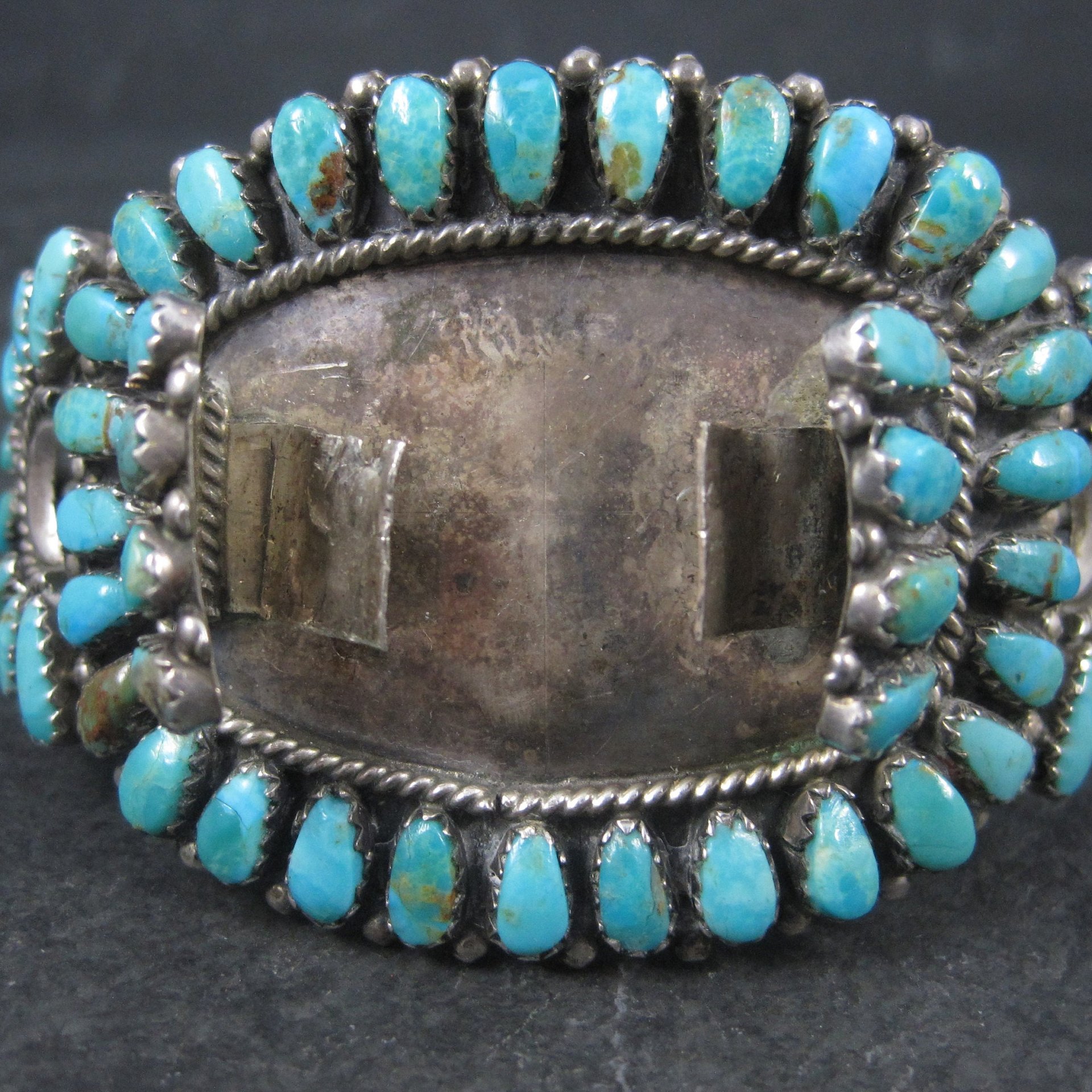 Vintage Zuni Petit Point Turquoise Watch Band Cuff Bracelet 6.5 Inches Judy Wallace