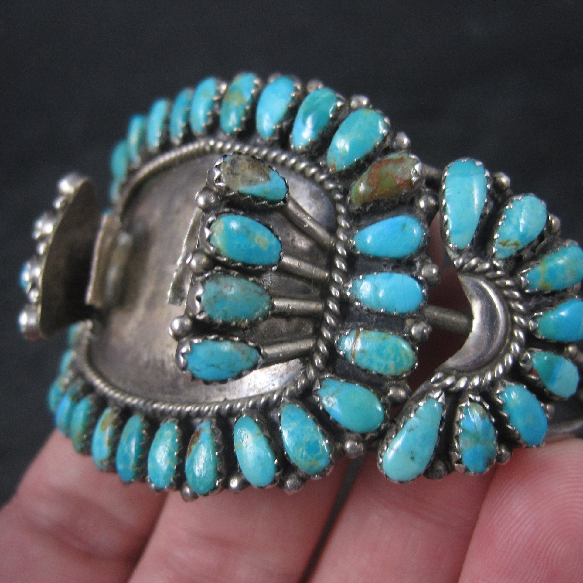 Vintage Zuni Petit Point Turquoise Watch Band Cuff Bracelet 6.5 Inches Judy Wallace