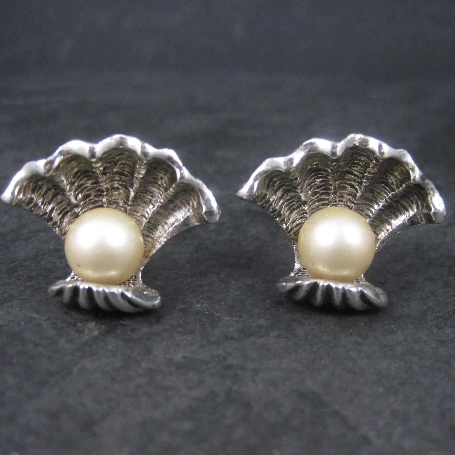 Large Vintage Pearl Clam Shell Nautical Cufflinks Judy Lee