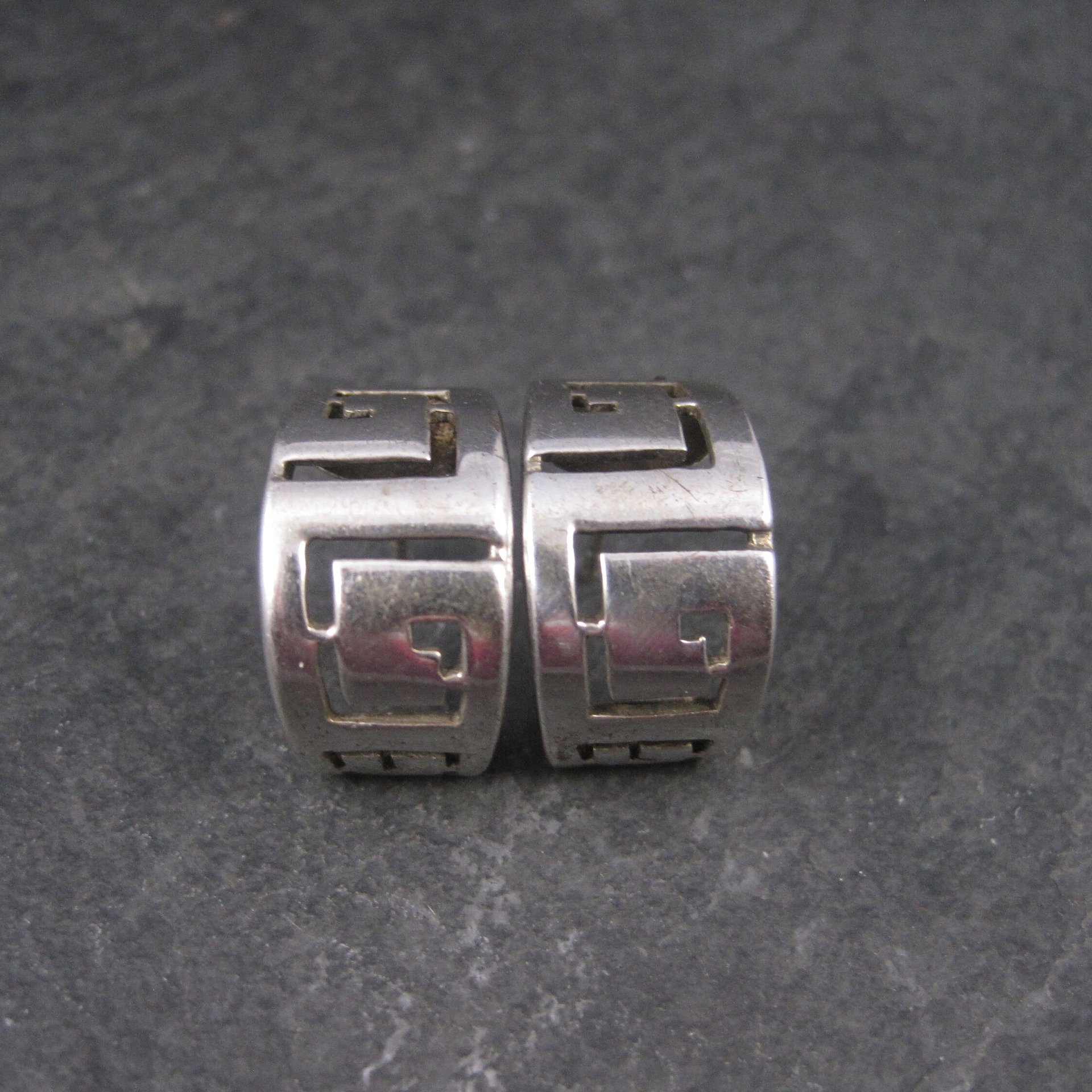 Vintage Sterling Greek Key Half Hoop Earrings