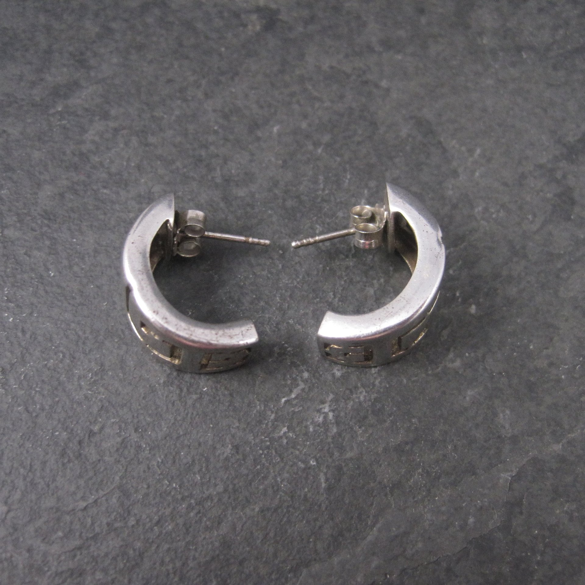 Vintage Sterling Greek Key Half Hoop Earrings